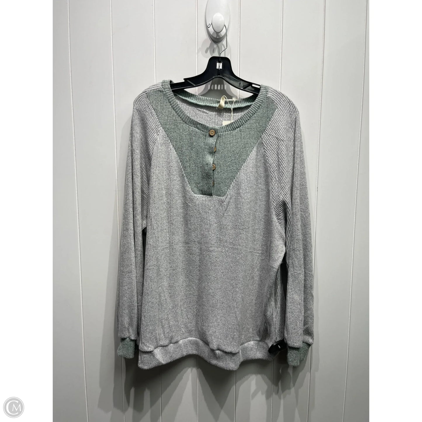 Sweatshirt Crewneck By EVALESS In Green & Grey, Size: 2x