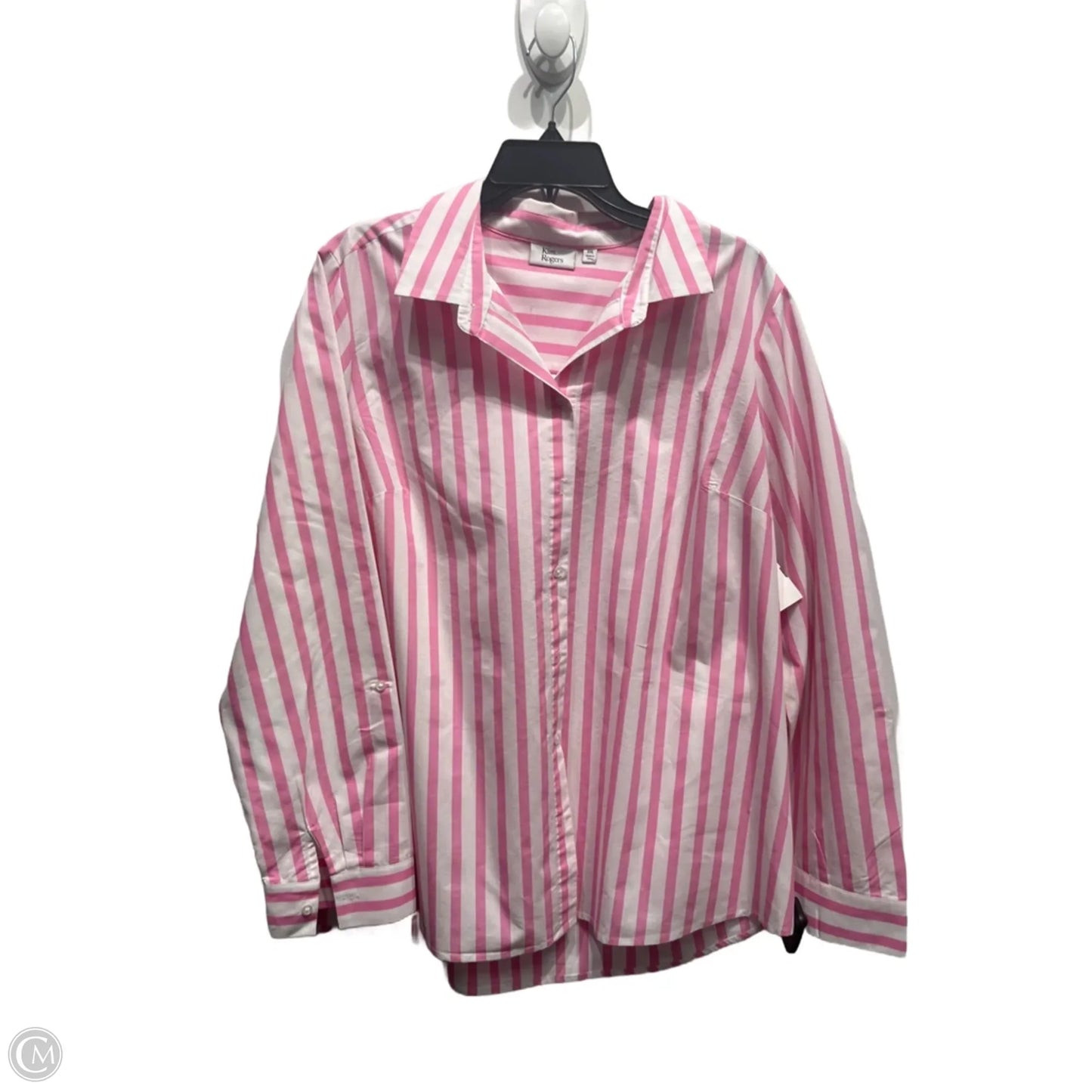 Top Long Sleeve By Kim Rogers In Pink & White, Size: Xxl