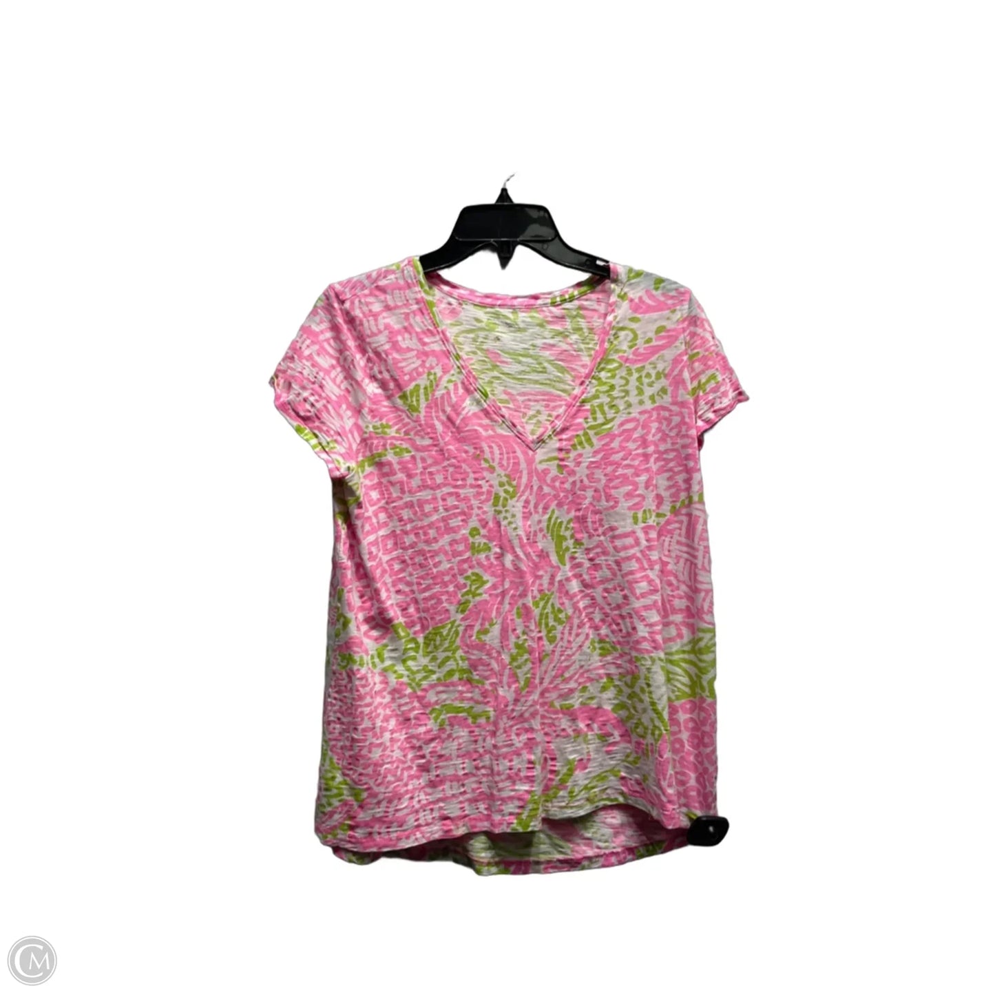Top Short Sleeve Designer By Lilly Pulitzer In Green & Pink, Size: L