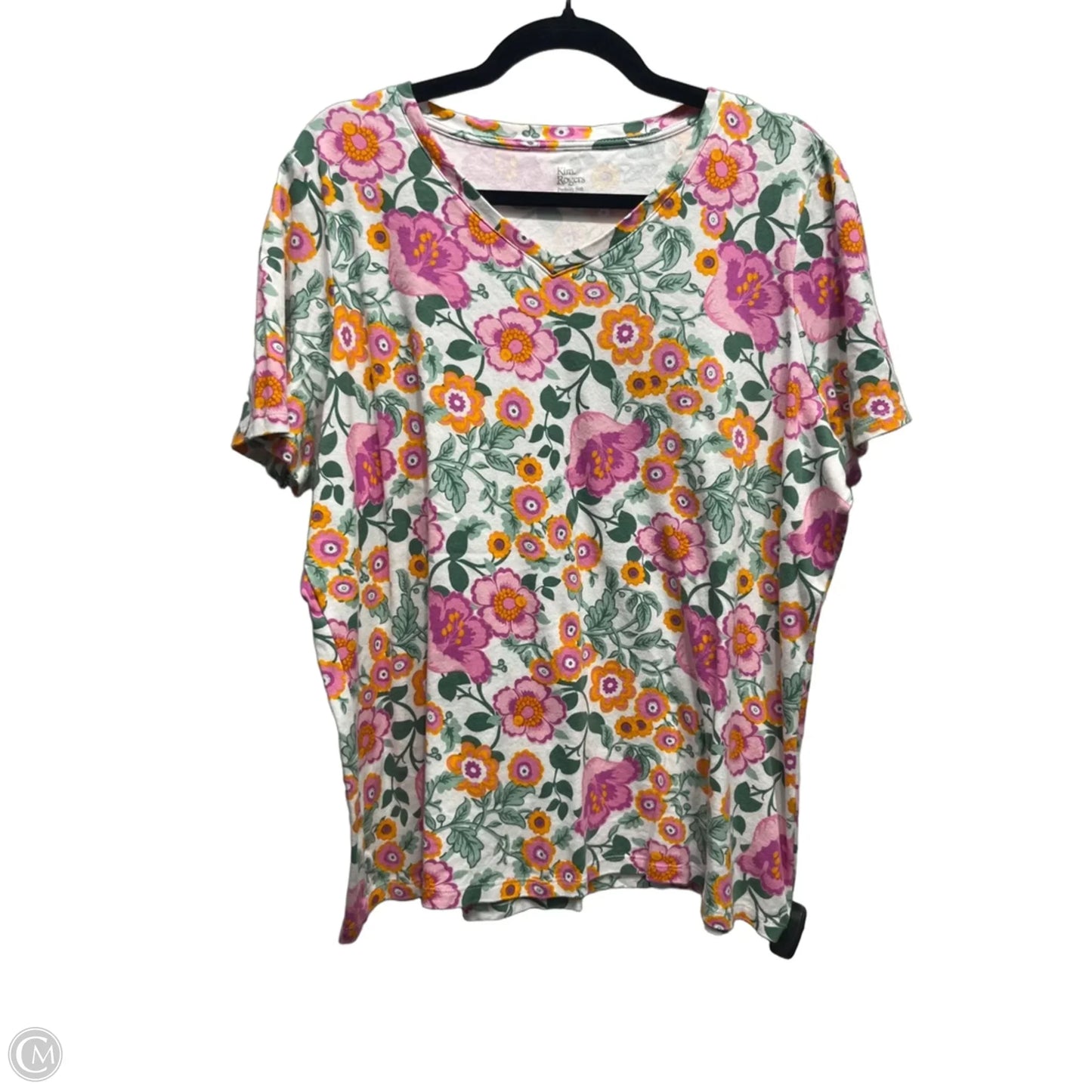 Top Short Sleeve By Kim Rogers In Green & Pink, Size: Xxl