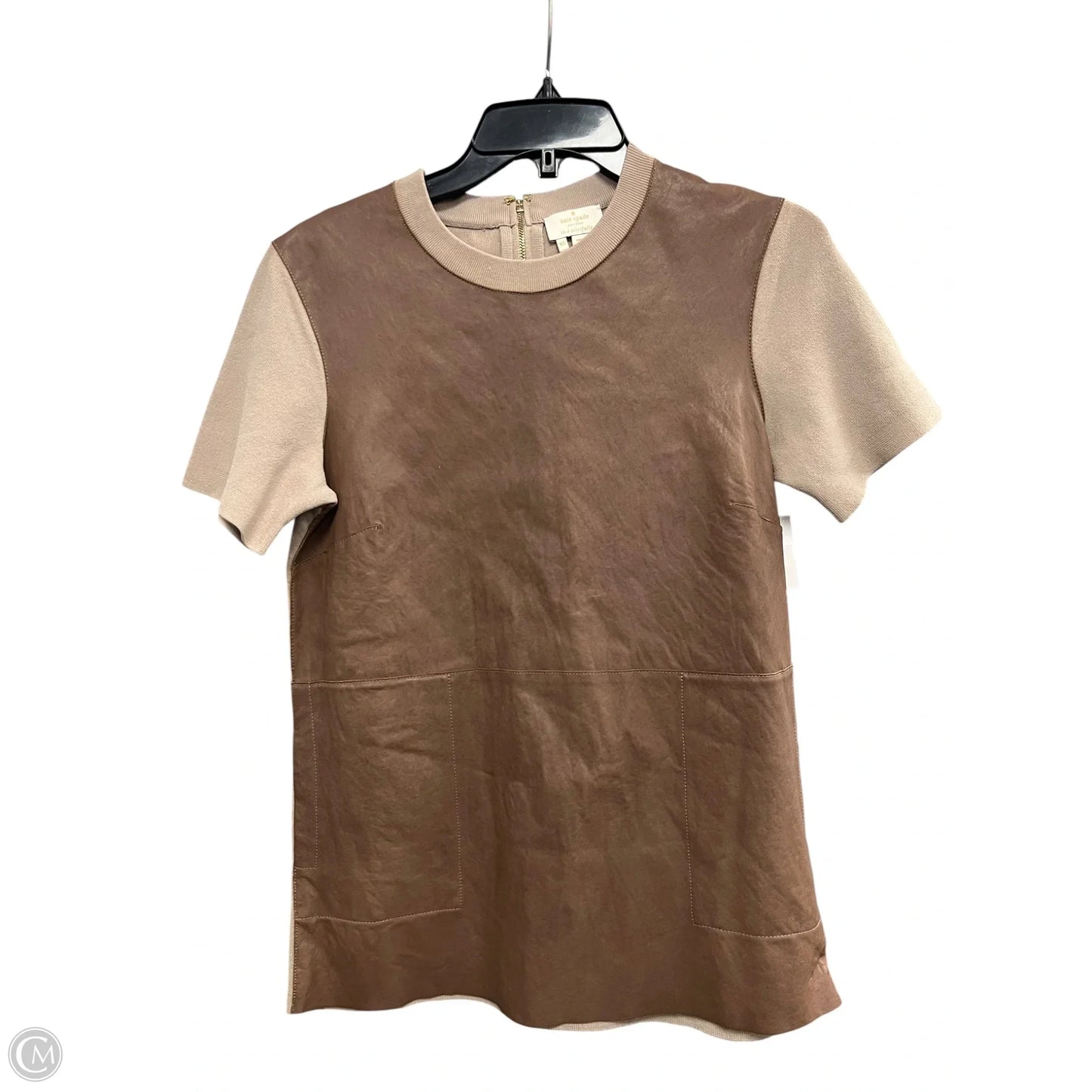 Top Short Sleeve Designer By Kate Spade In Brown & Tan, Size: Xs