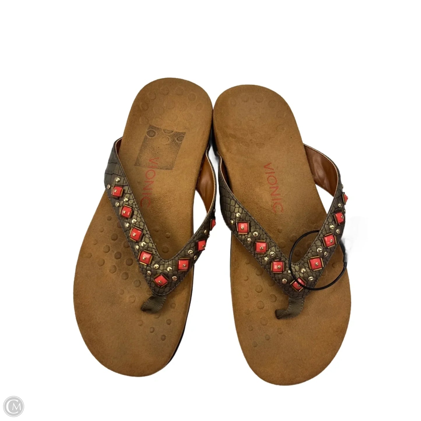 Sandals Flats By Vionic In Brown & Orange, Size: 8