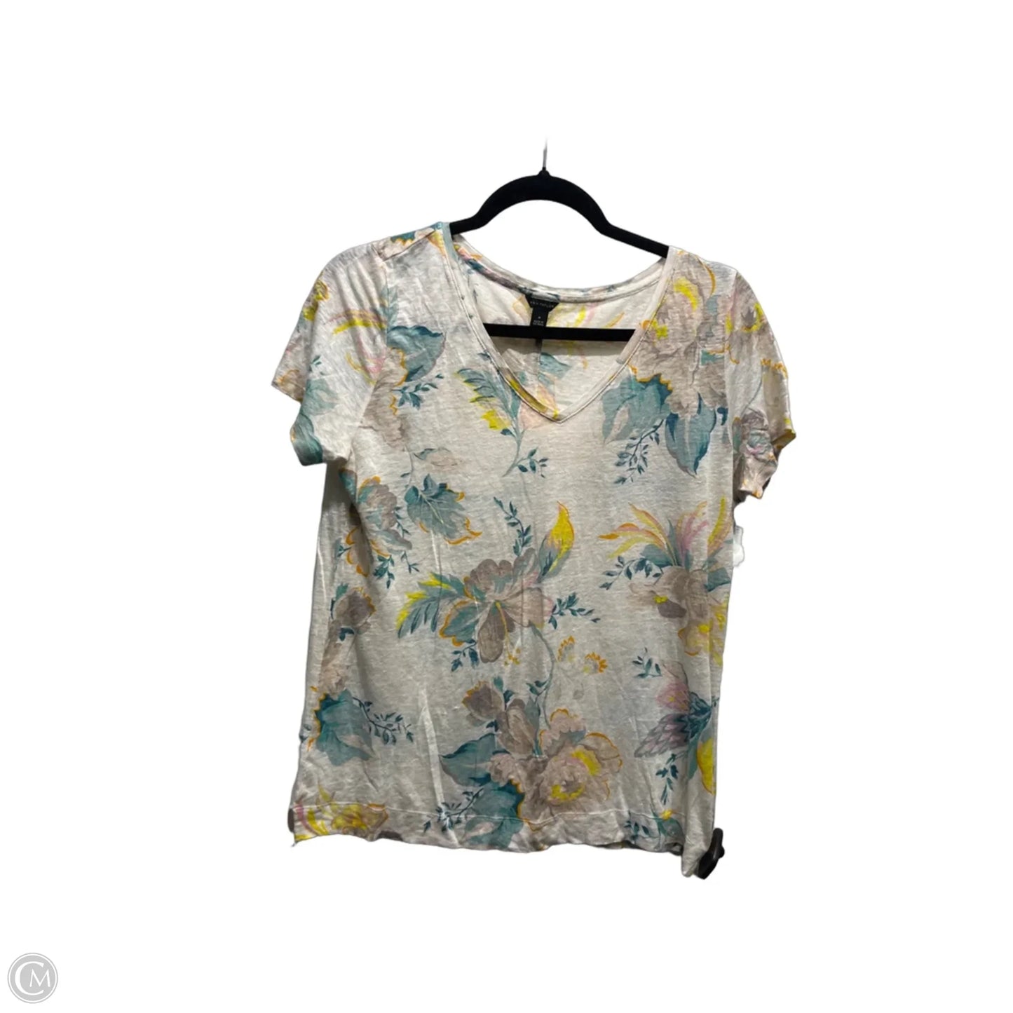 Top Short Sleeve By Ann Taylor In Green & Yellow, Size: M