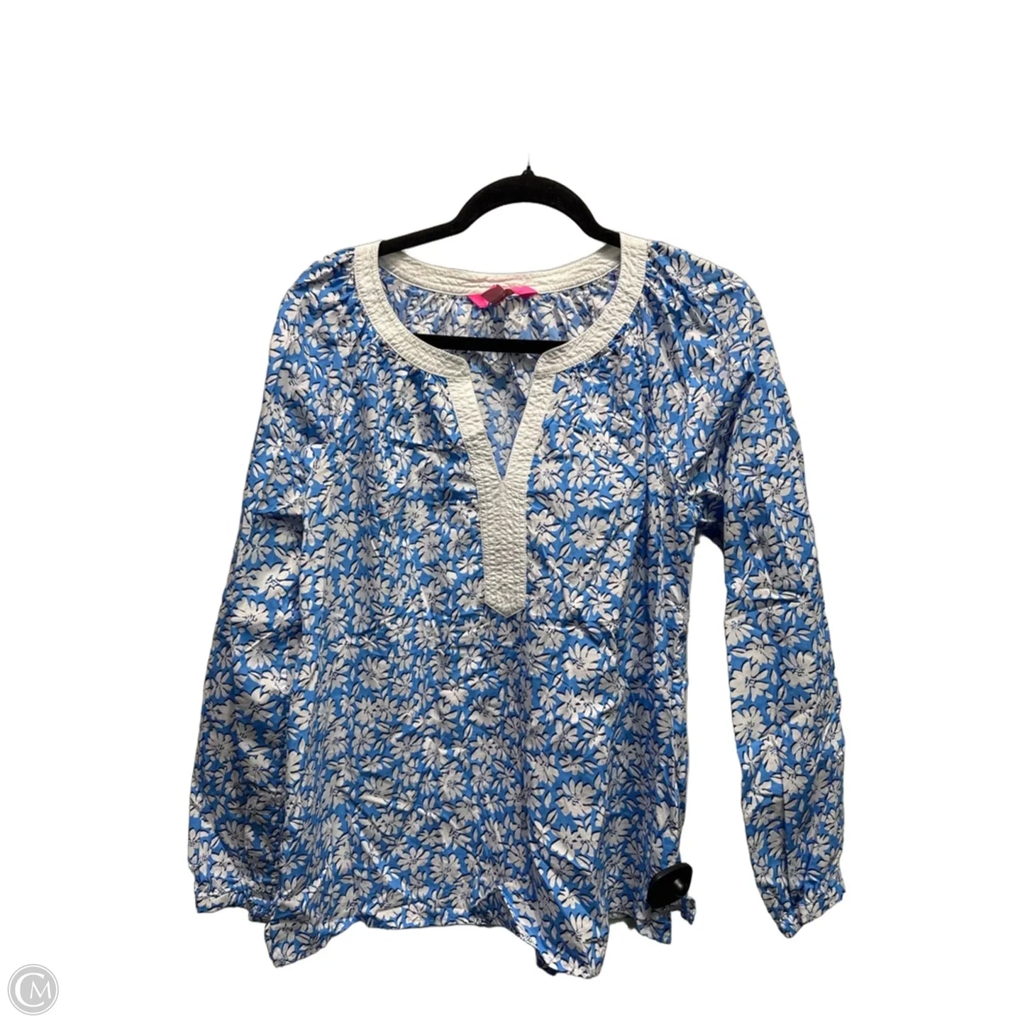 Top Long Sleeve Designer By Lilly Pulitzer In Blue & White, Size: L