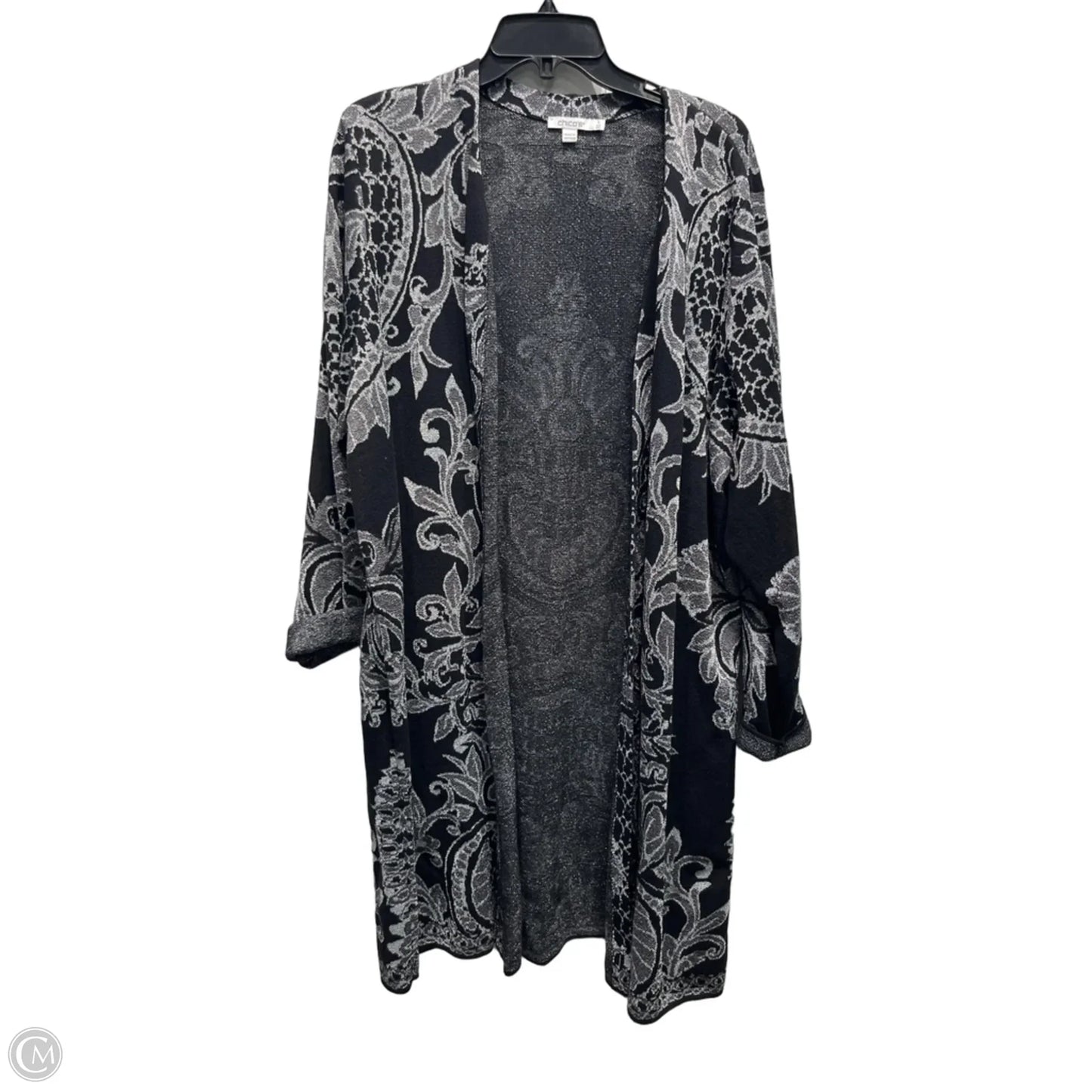 Cardigan By Chicos In Black & Silver, Size: Xxl