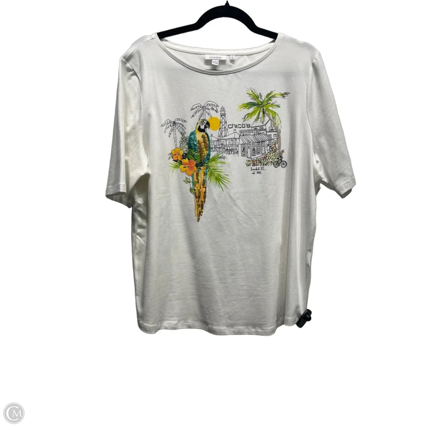 Top Short Sleeve By Chicos In Green & White, Size: Xl