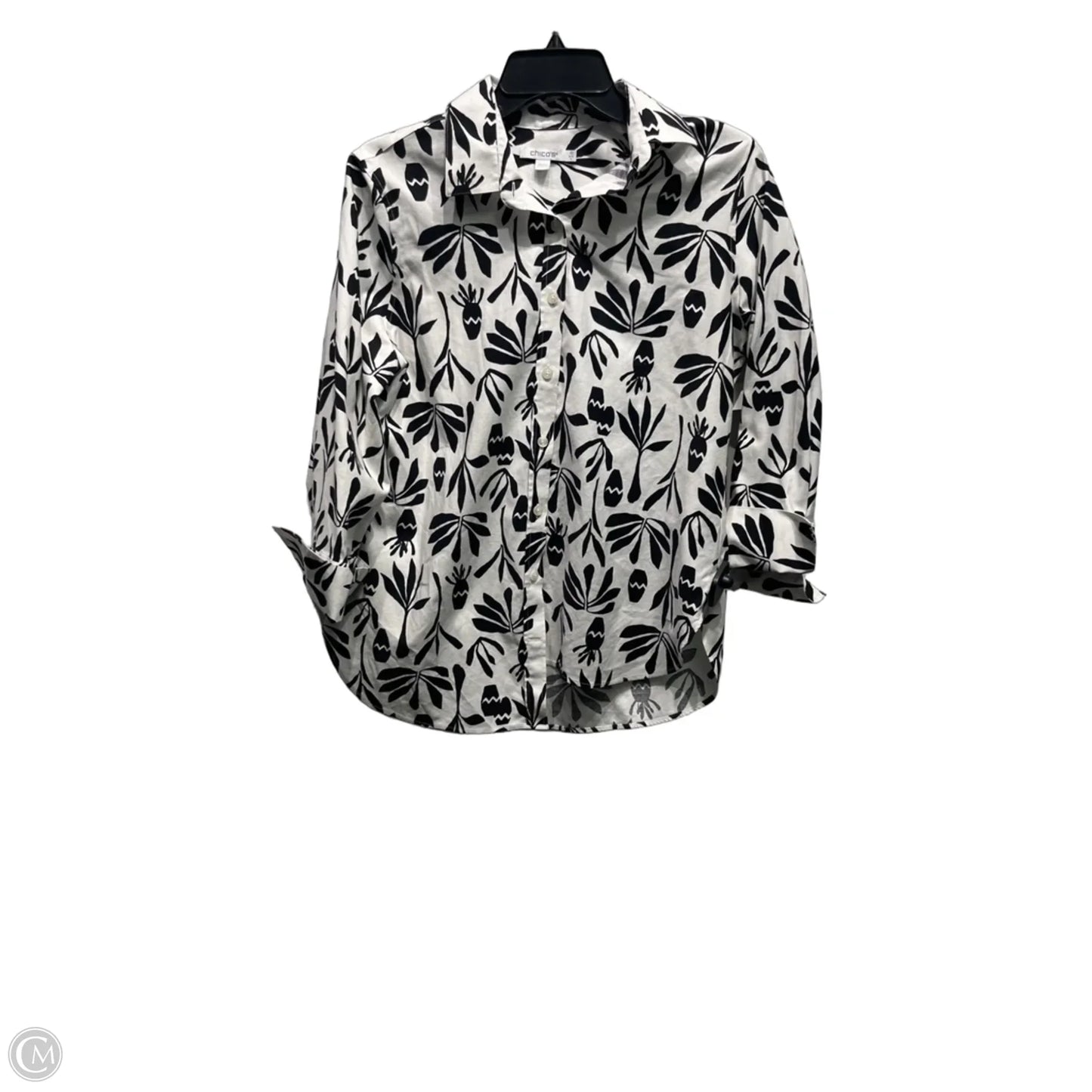 Top Long Sleeve By Chicos In Black & White, Size: S