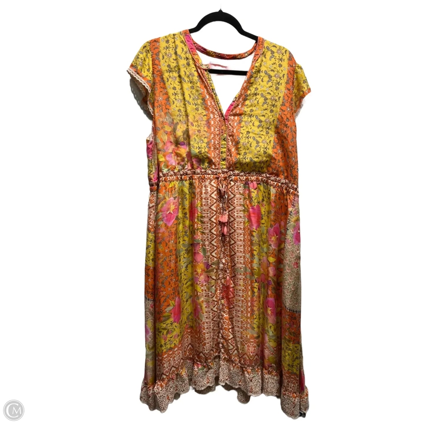 Dress Party Midi By Johnny Was In Orange & Pink, Size: Xl