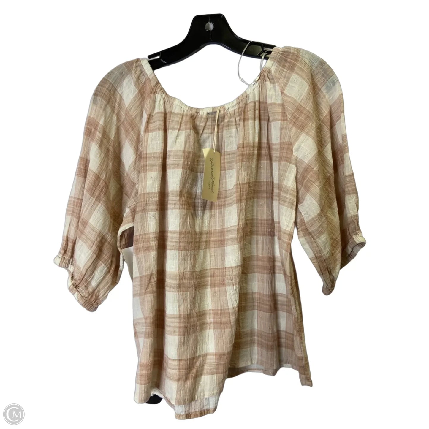 Top Short Sleeve By Universal Thread In Plaid Pattern, Size: M