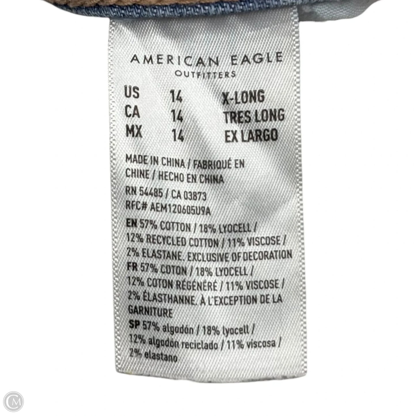 Jeans Wide Leg By American Eagle In Blue Denim, Size: 14