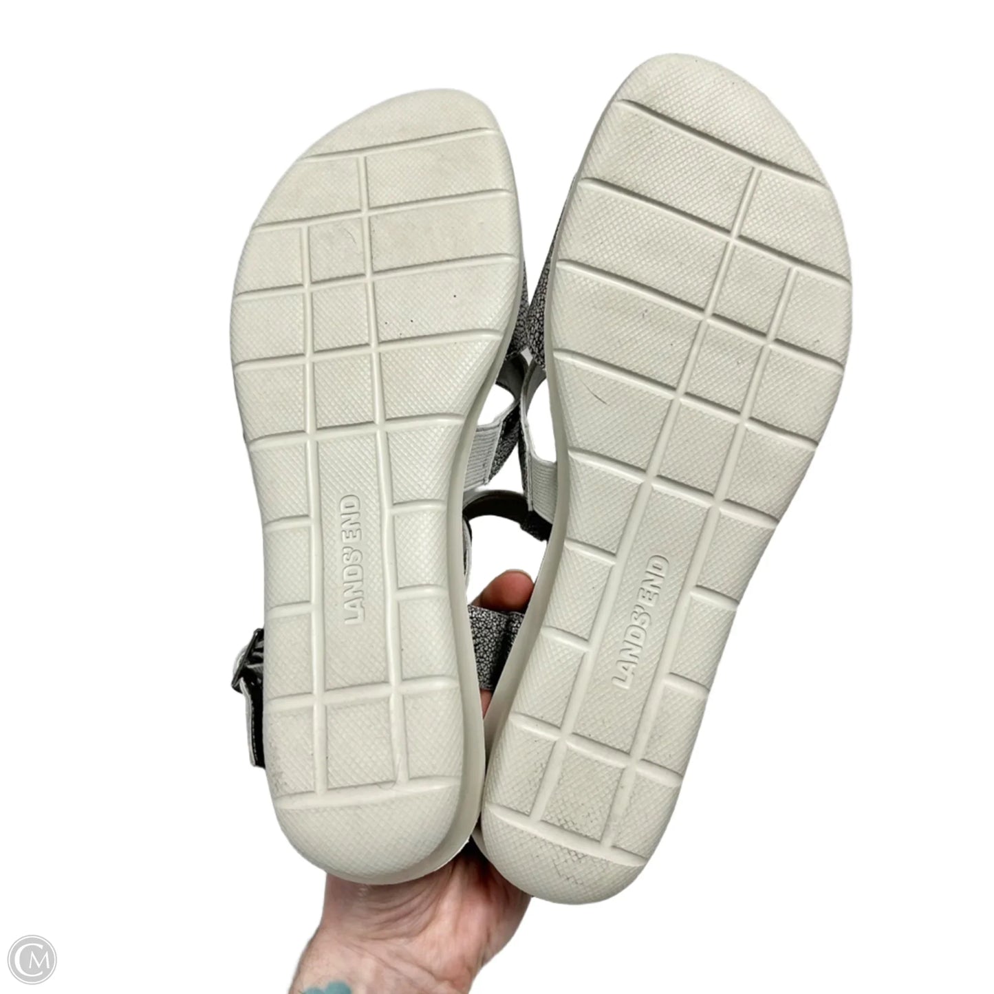 Sandals Heels Wedge By Lands End In Silver & Tan, Size: 8.5