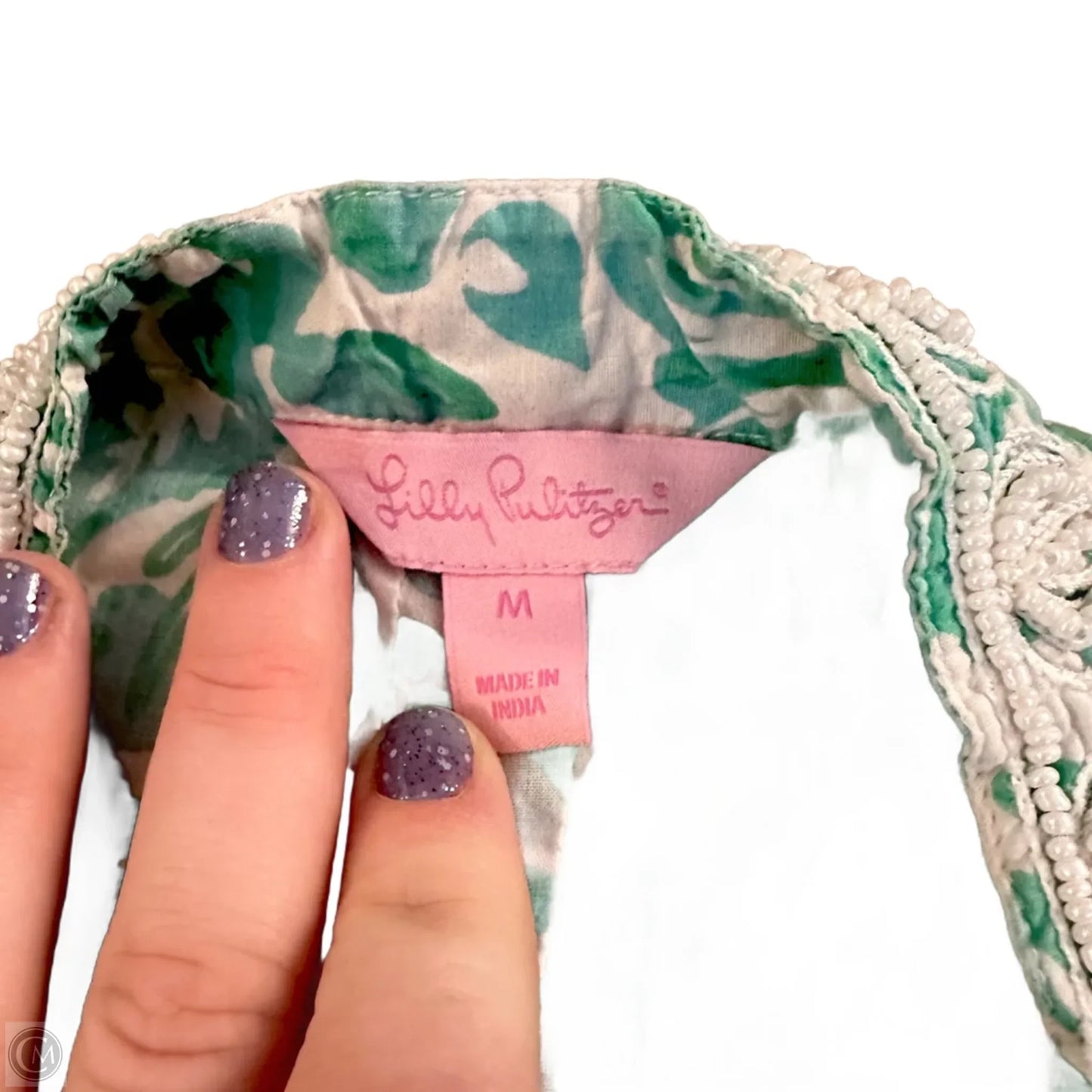 Top Long Sleeve Designer By Lilly Pulitzer In Blue & White, Size: M