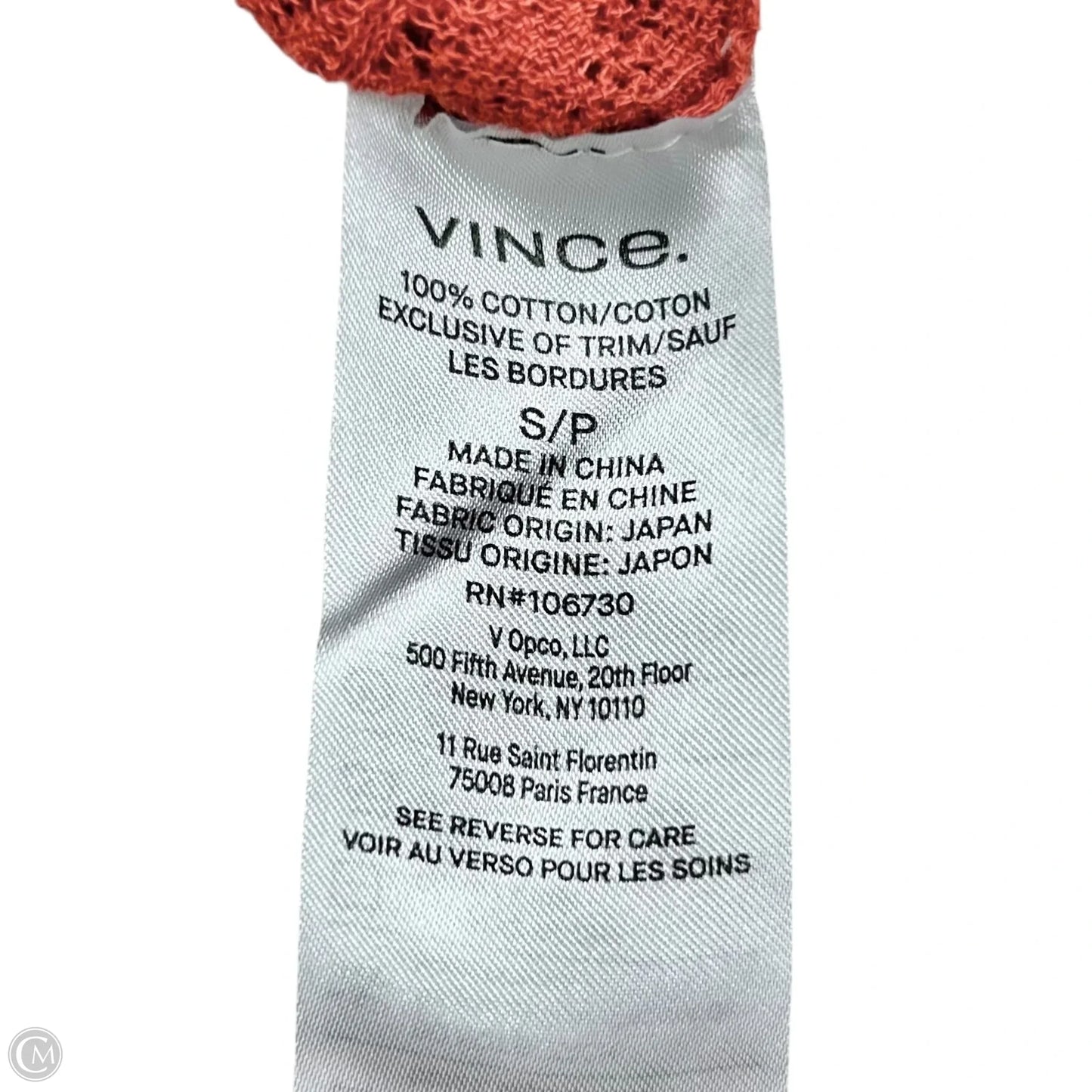 Top Long Sleeve By Vince In Orange, Size: S