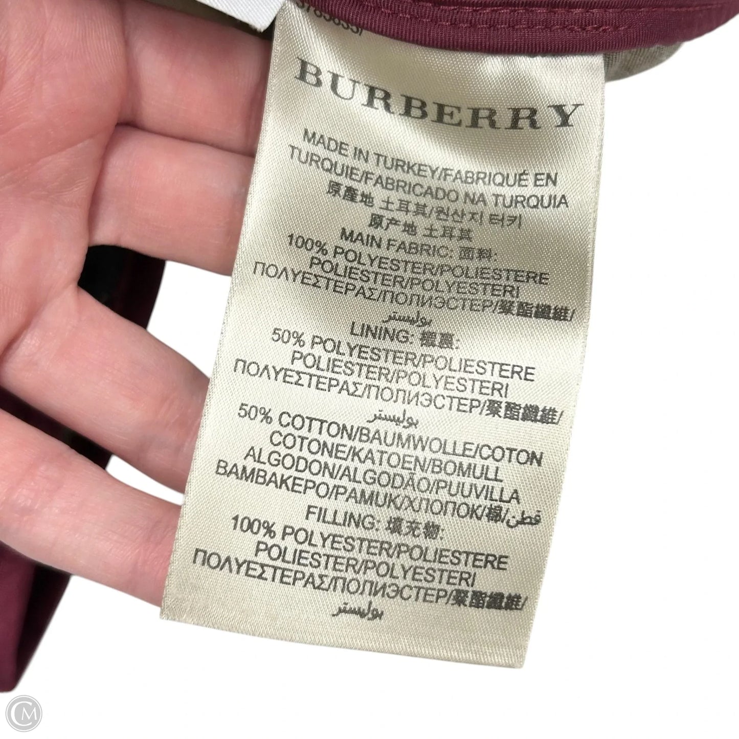 Jacket Luxury Designer By Burberry In Maroon, Size: L