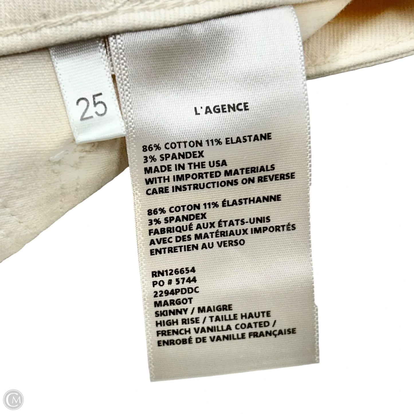 Jeans Skinny By L Agence In Cream Denim, Size: 0