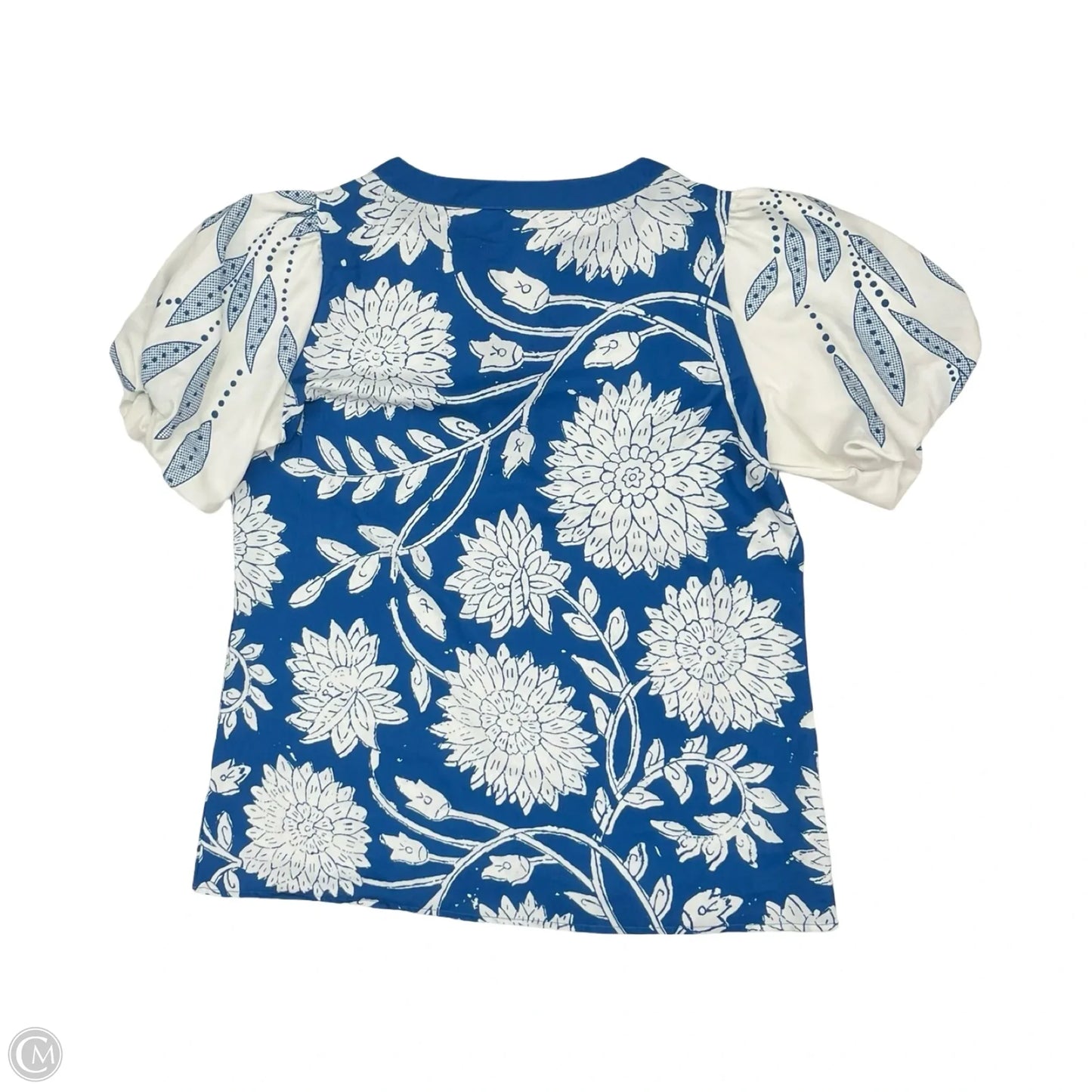 Blouse Short Sleeve By Cmf In Blue & White, Size: L
