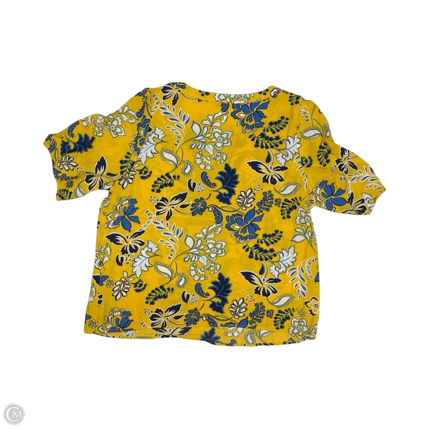 Blouse Short Sleeve By Talbots In Blue & Yellow, Size: L