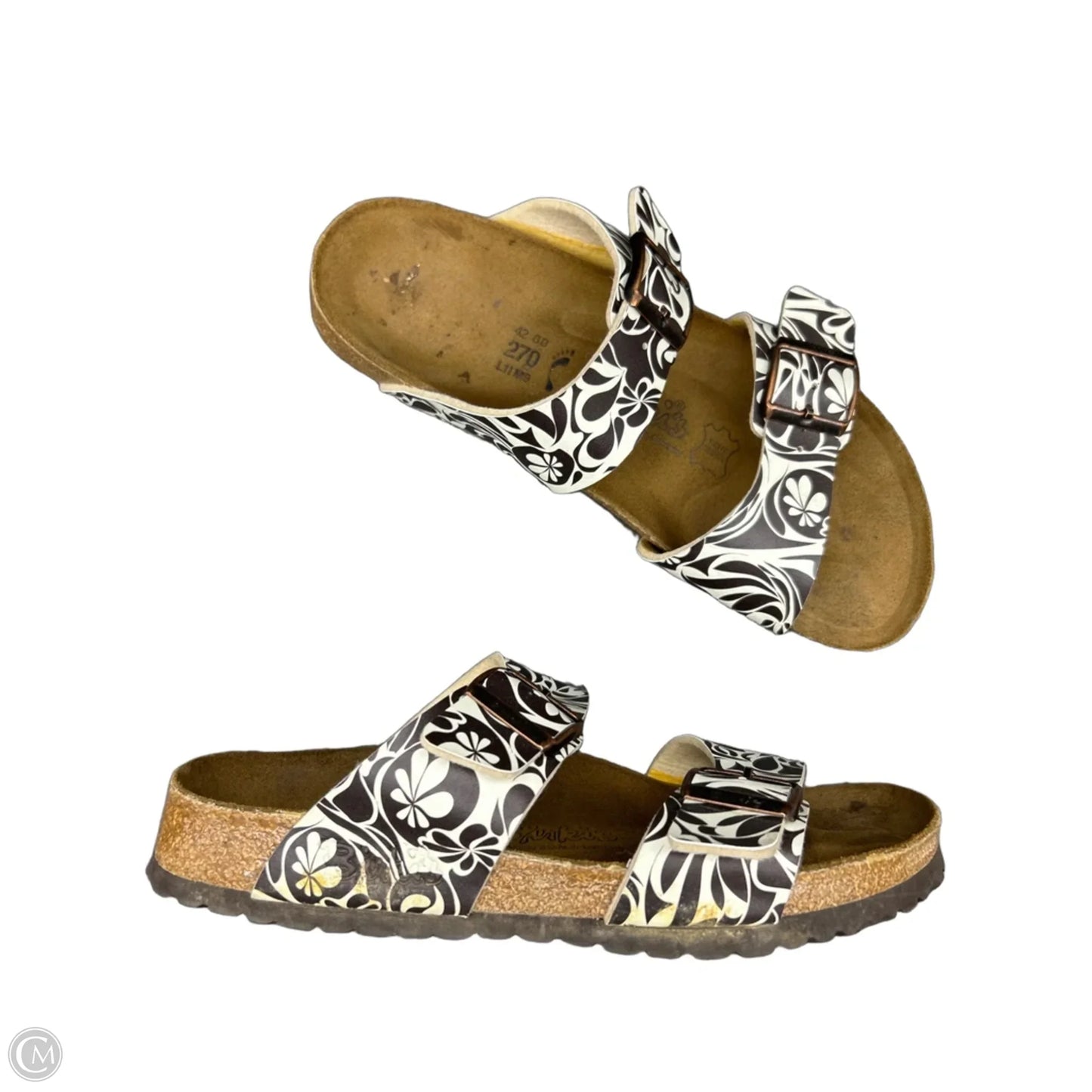 Sandals Flats By Birkenstock In Black & Cream, Size: 11