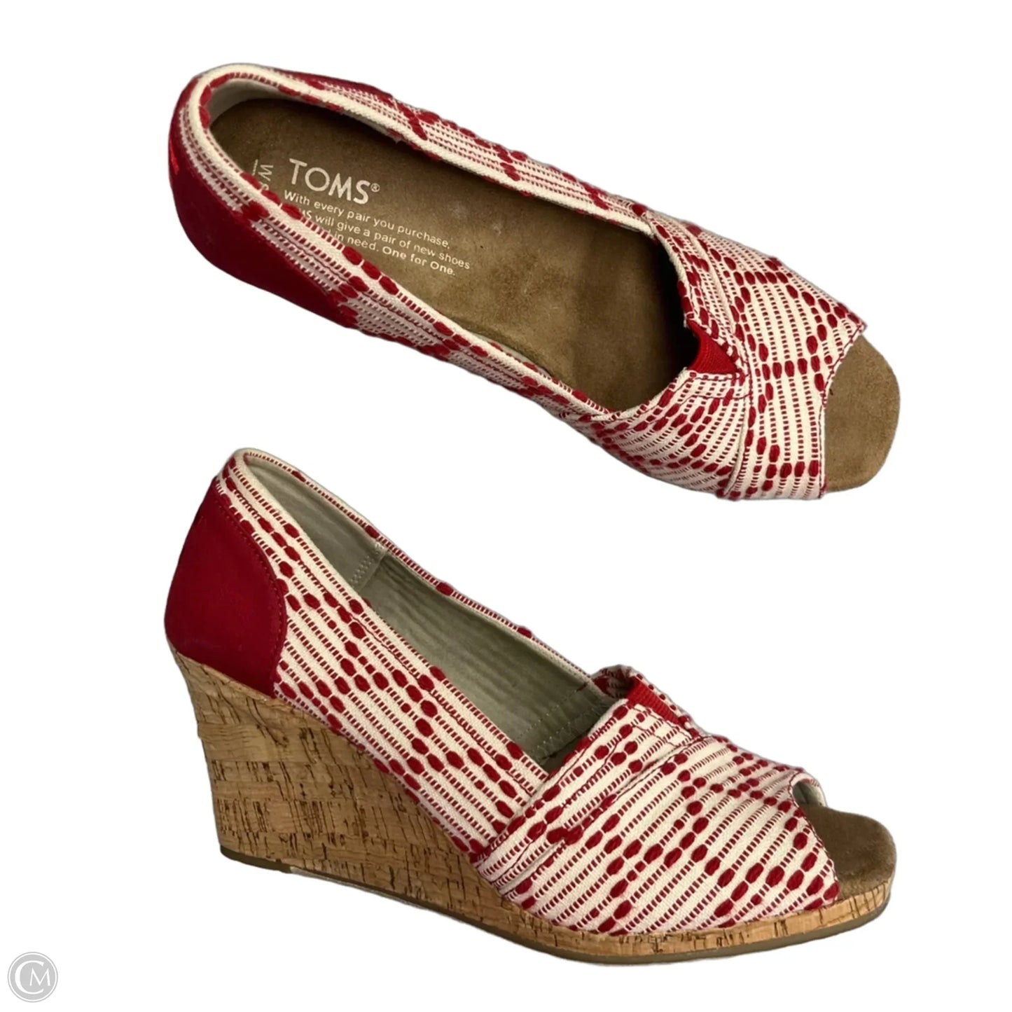 Sandals Heels Wedge By Toms In Red & Tan, Size: 8.5