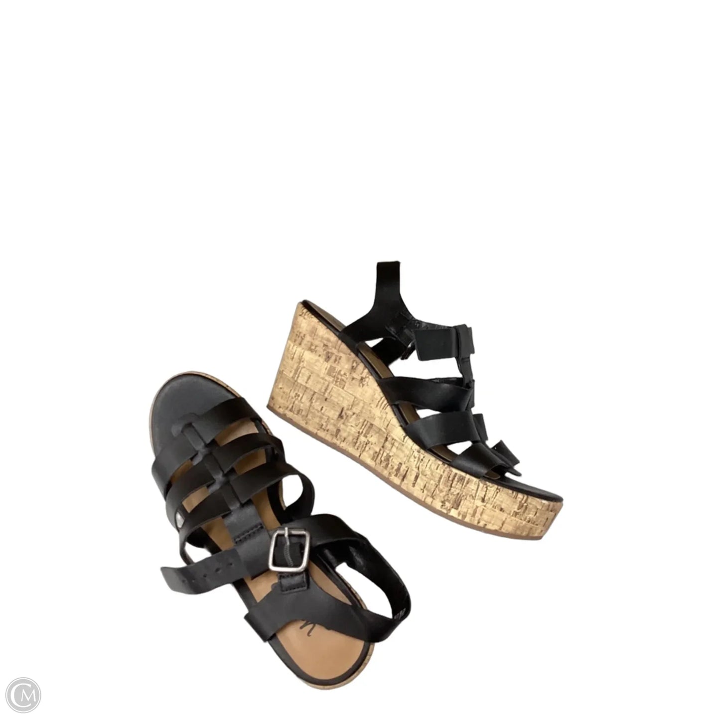 Sandals Heels Wedge By Clothes Mentor In Black & Tan, Size: 7.5
