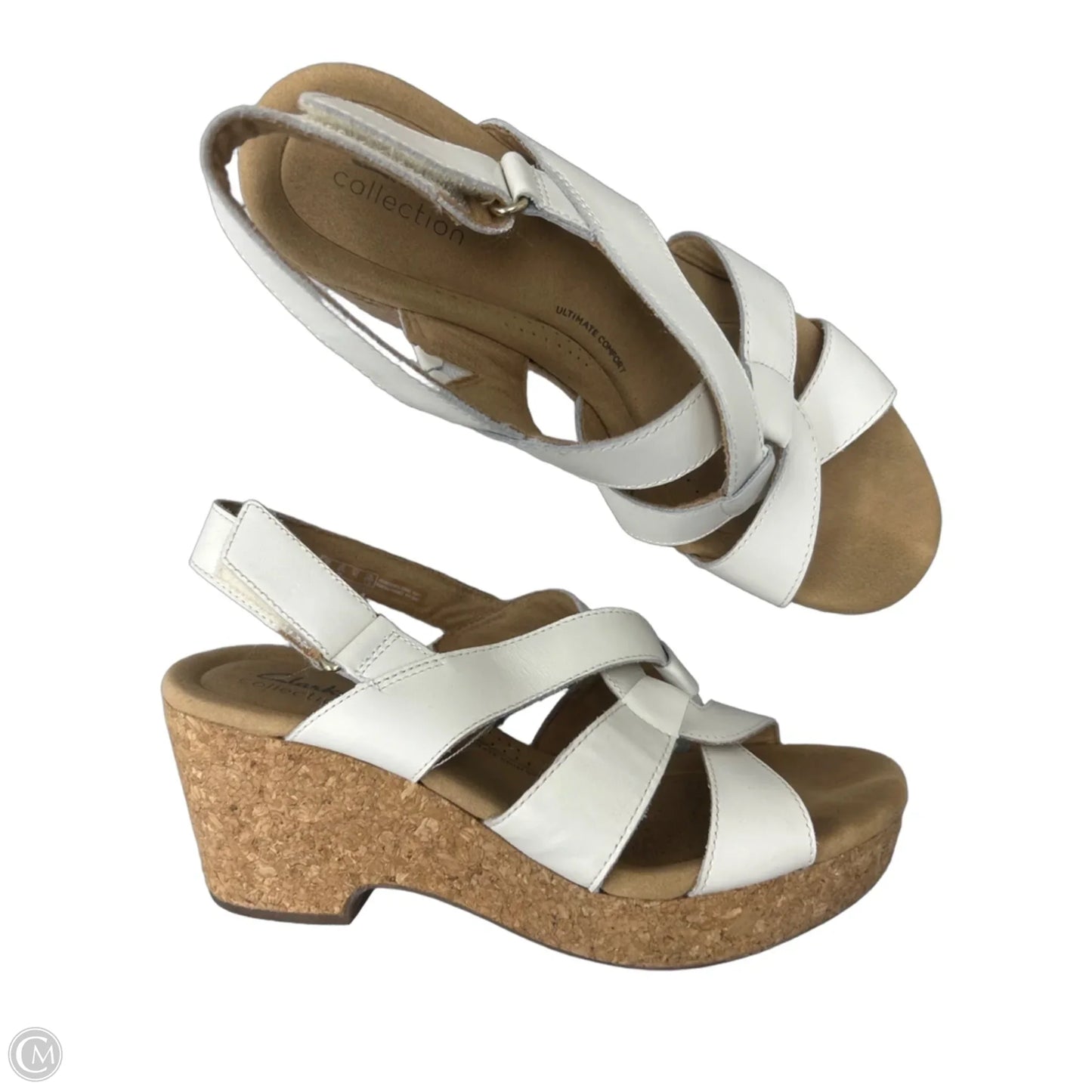 Sandals Heels Wedge By Clarks In White, Size: 9.5