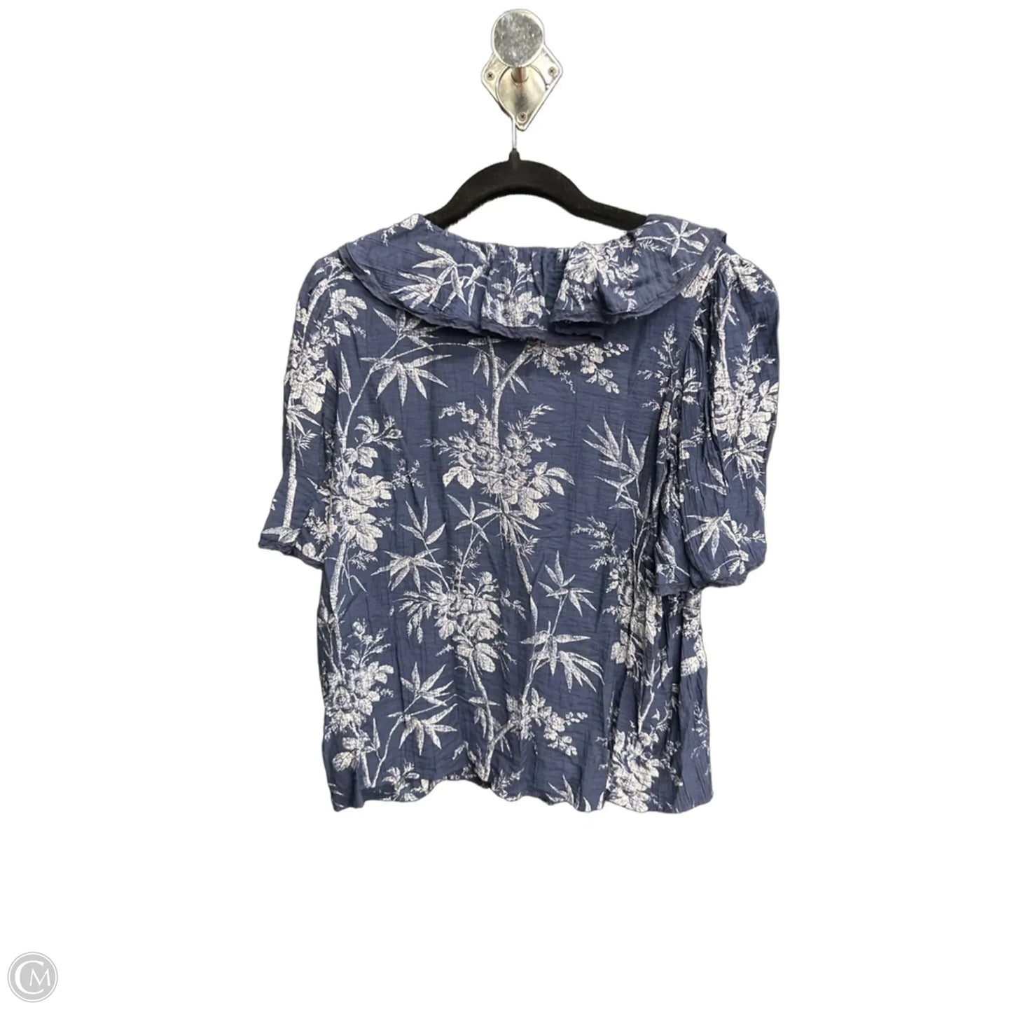 Blouse Short Sleeve By Loft In Blue & White, Size: L
