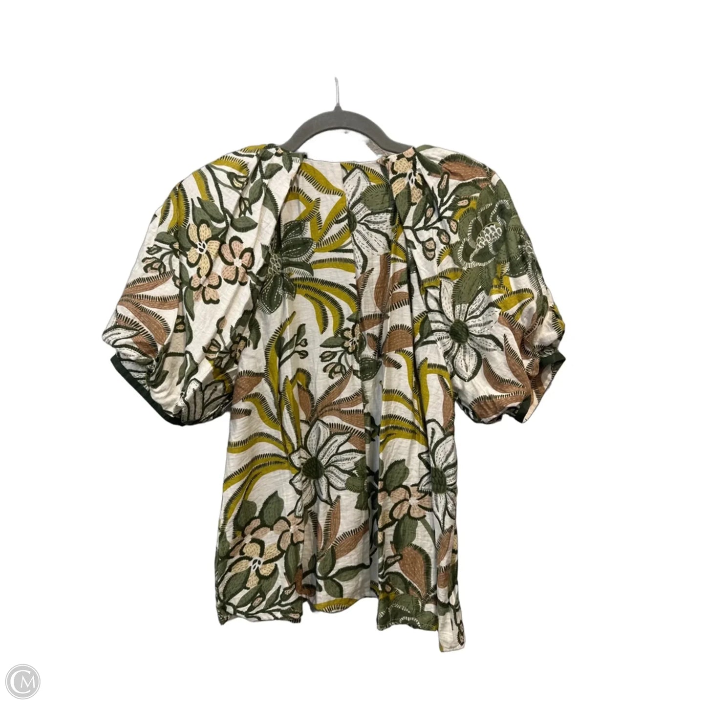 Blouse Short Sleeve By Entro In Cream & Green, Size: S