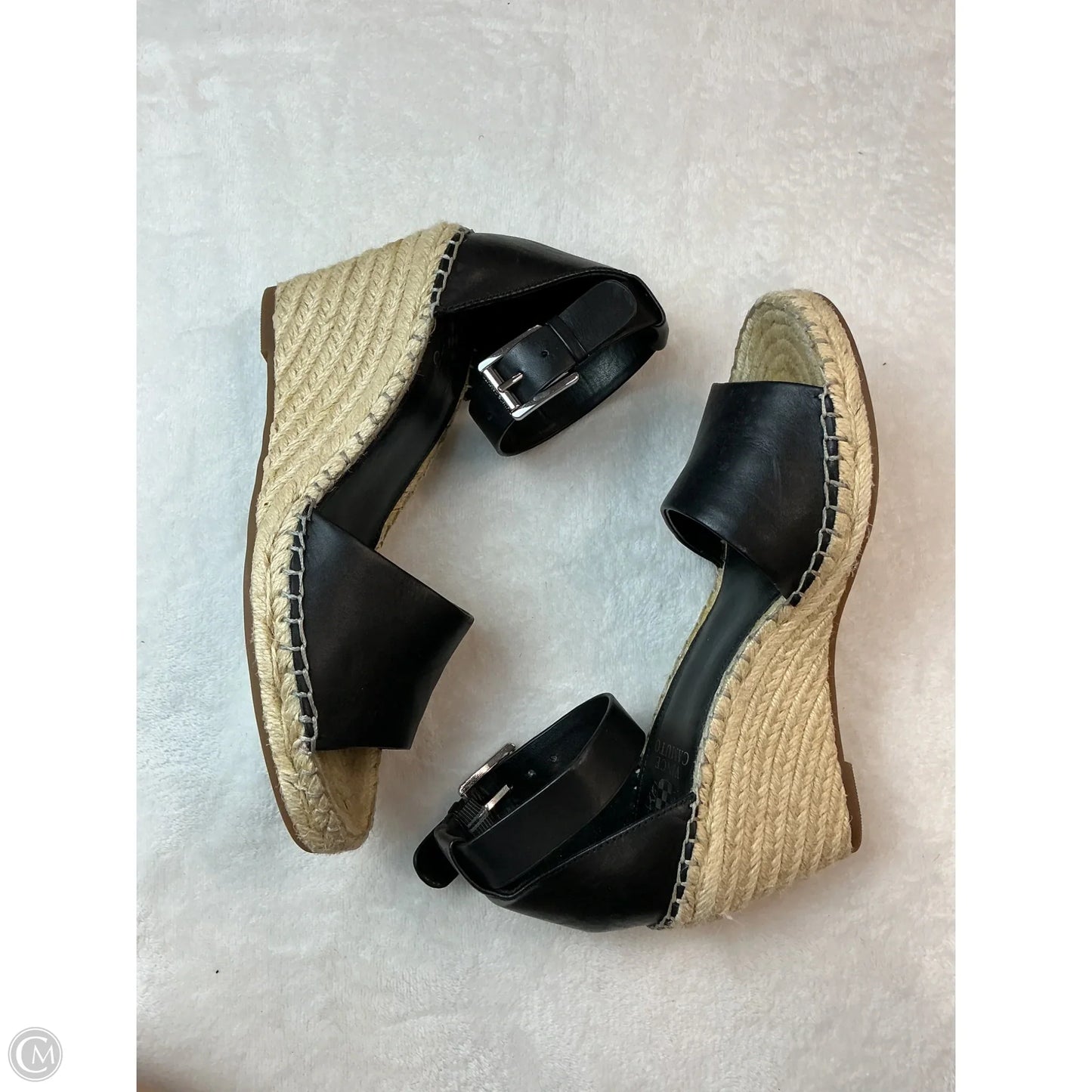 Sandals Heels Wedge By Vince Camuto In Black & Tan, Size: 8.5