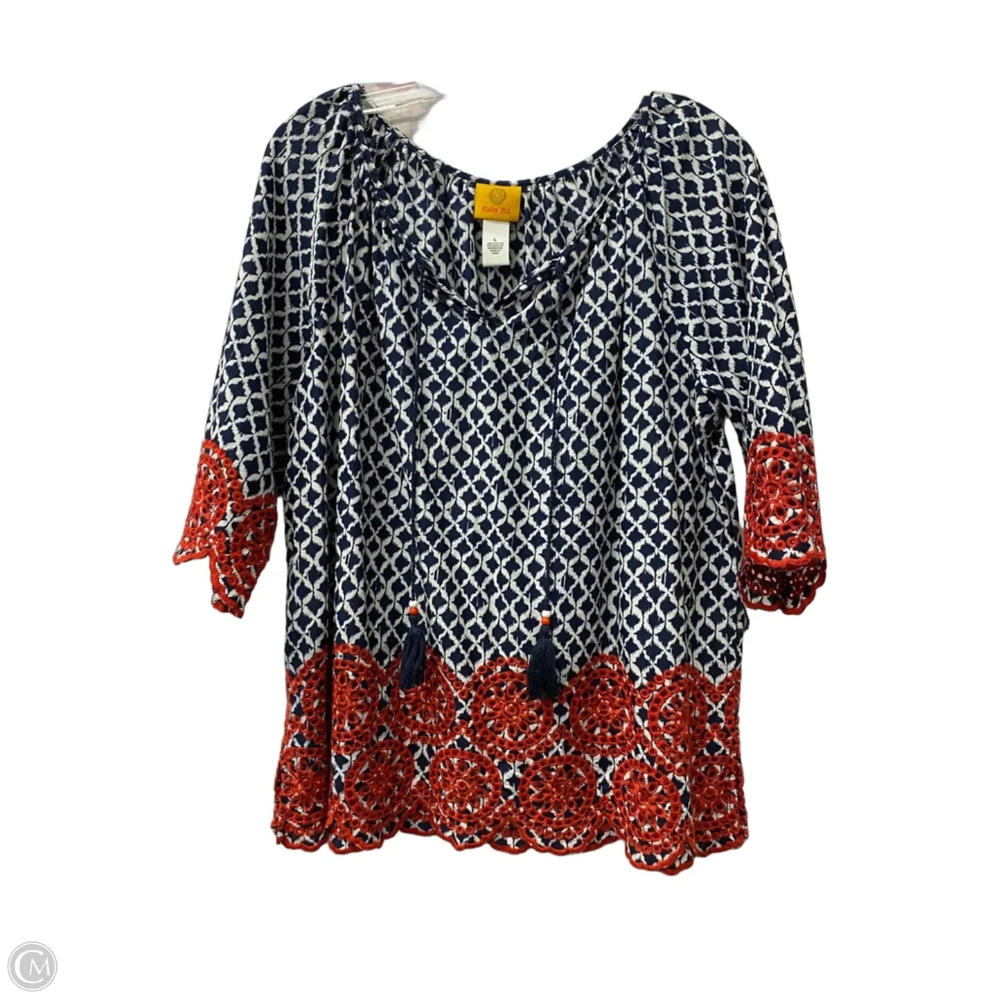 Top Short Sleeve By Ruby Rd In Blue & Red & White, Size: L