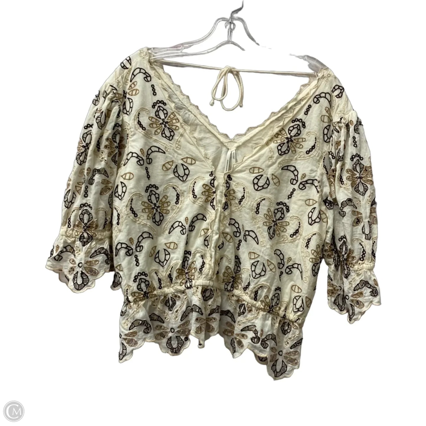 Top 3/4 Sleeve By Anthropologie In Cream, Size: M