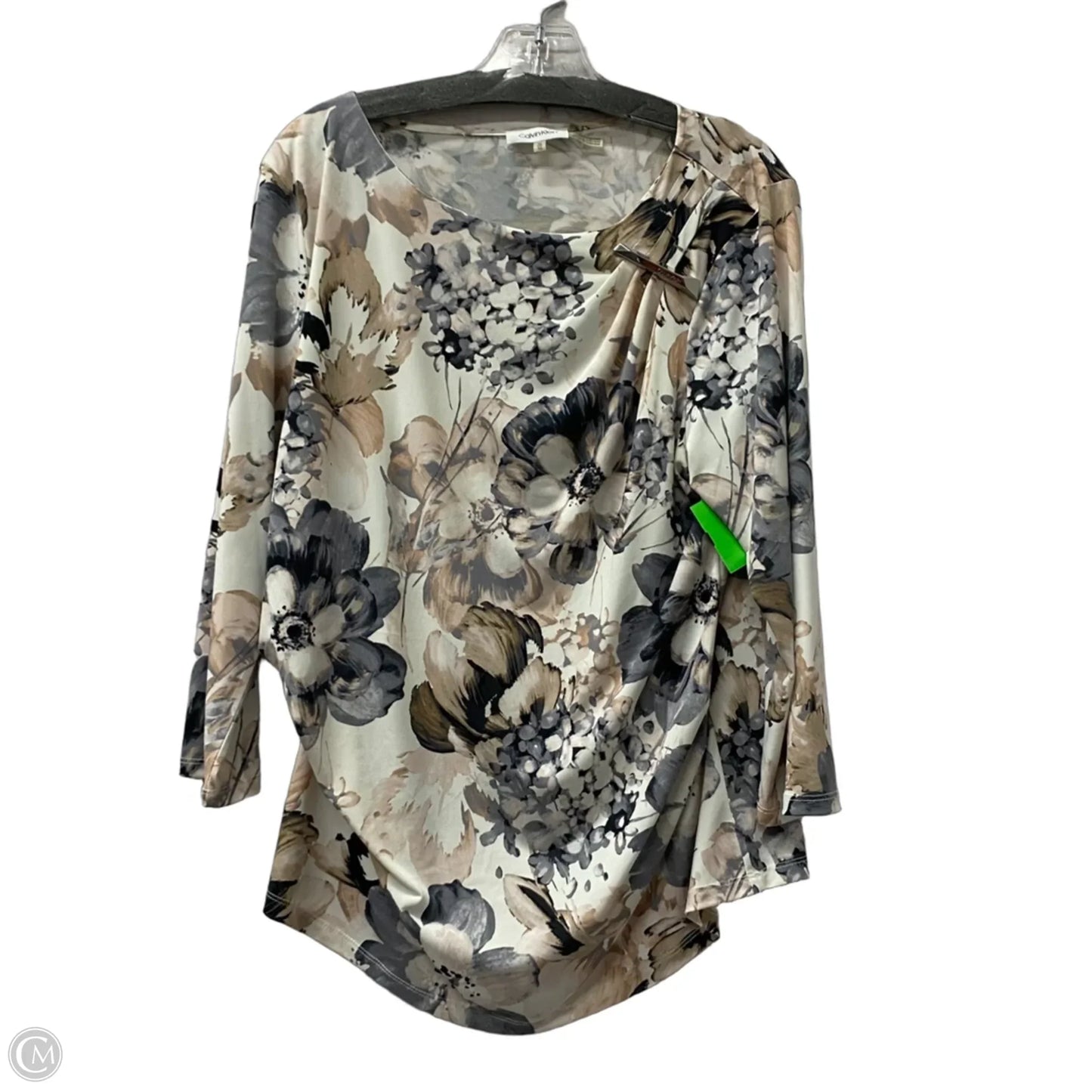 Top Long Sleeve By Calvin Klein In Tan & White, Size: Xl
