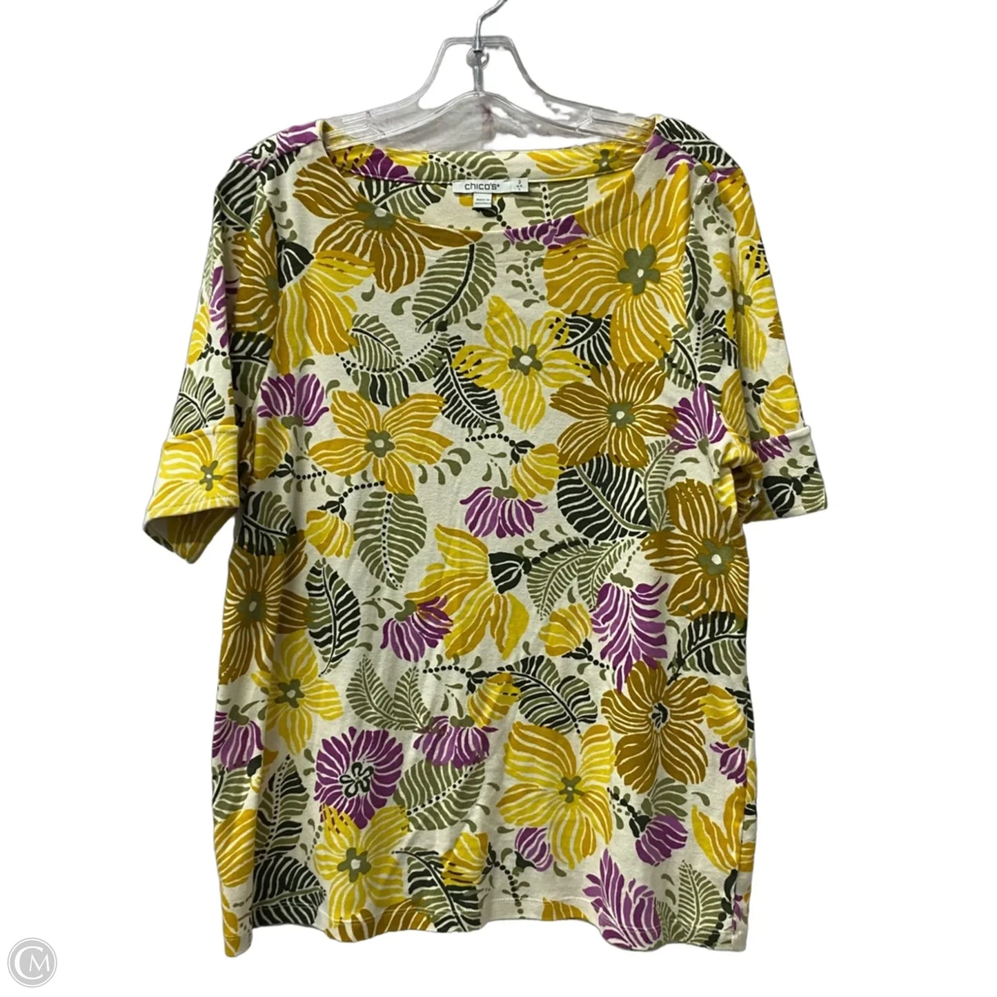 Top Short Sleeve By Chicos In Yellow, Size: L