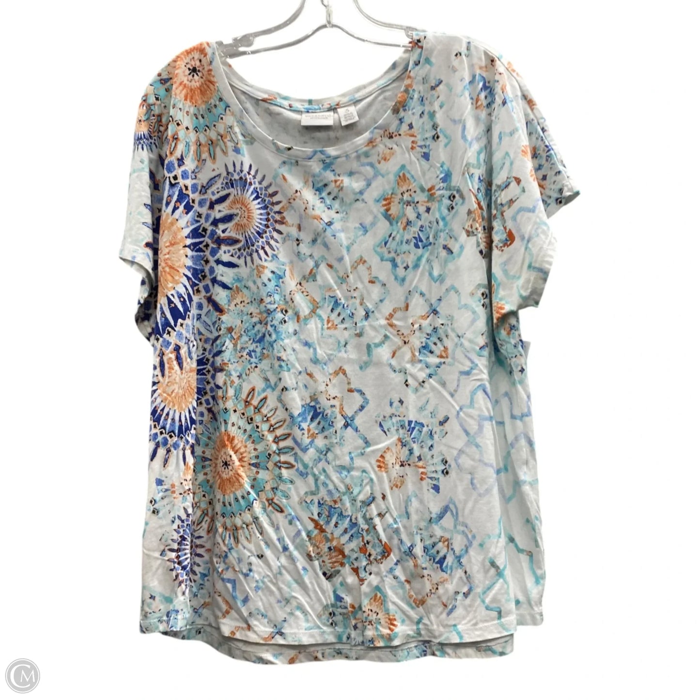 Top Short Sleeve By Chicos In Blue & White, Size: Xl