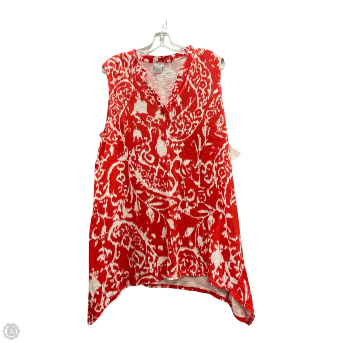 Top Sleeveless By Chicos In Red & White, Size: Xl