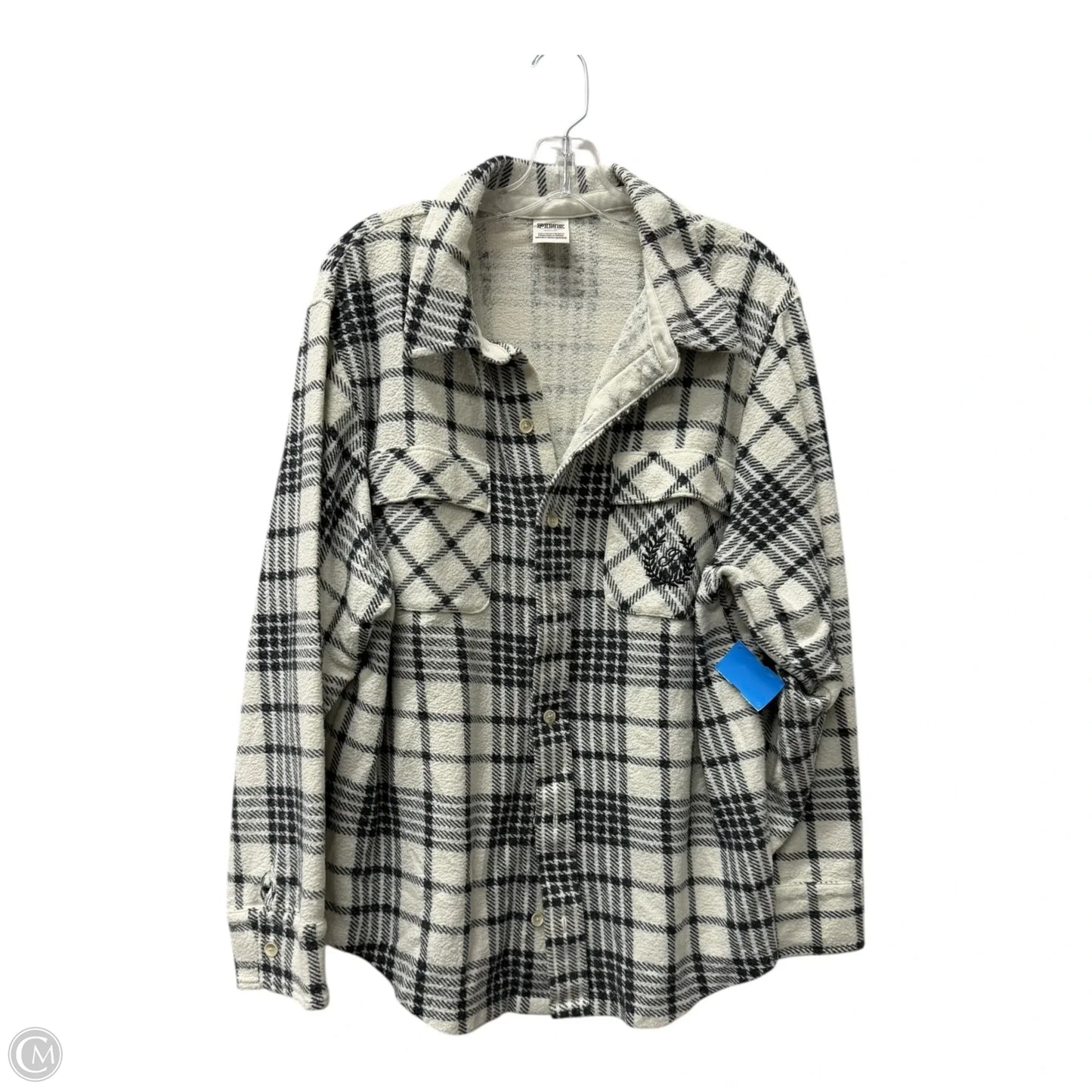 Blouse Long Sleeve By Pink In Grey & White, Size: M