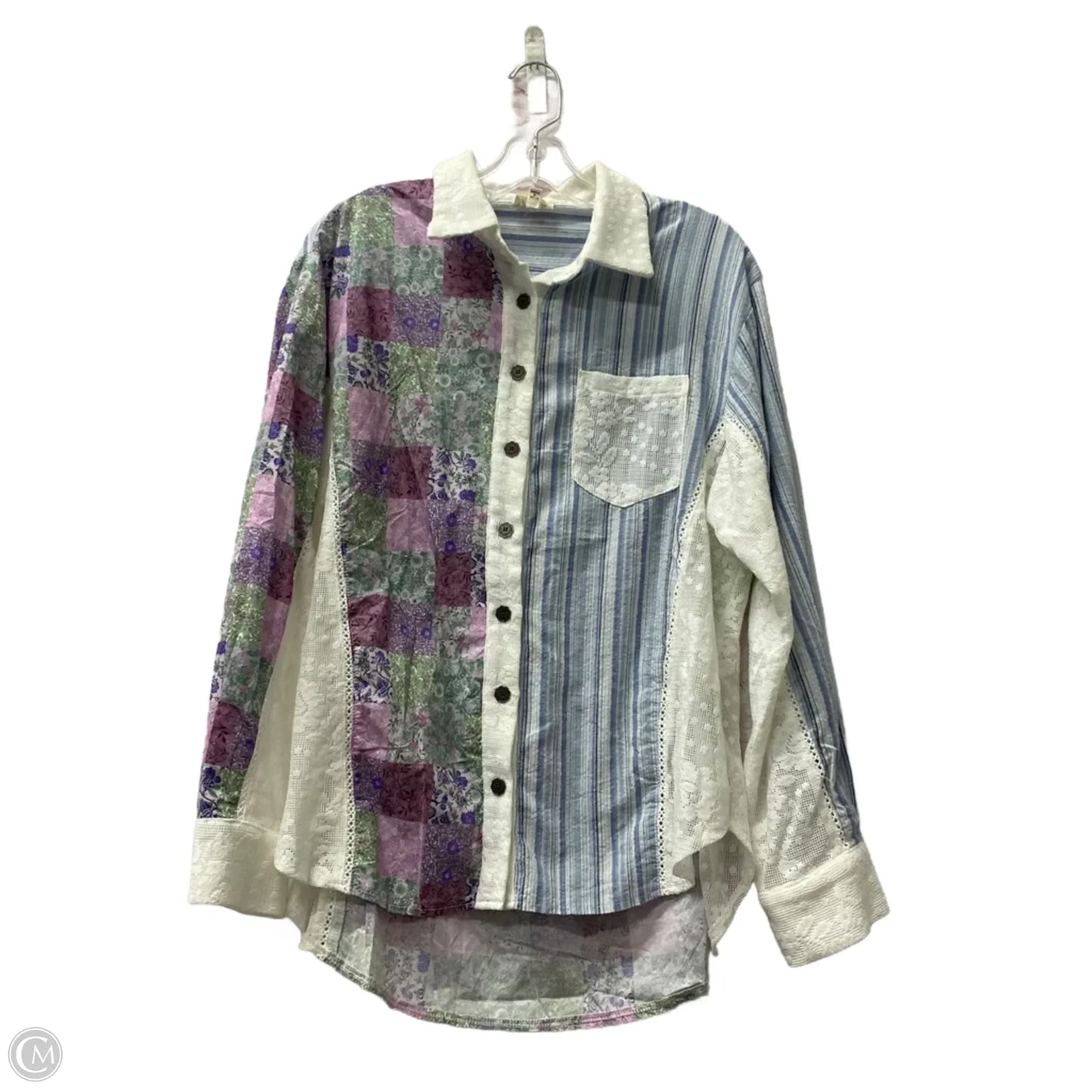 Top Long Sleeve By Pol In Blue & White, Size: S