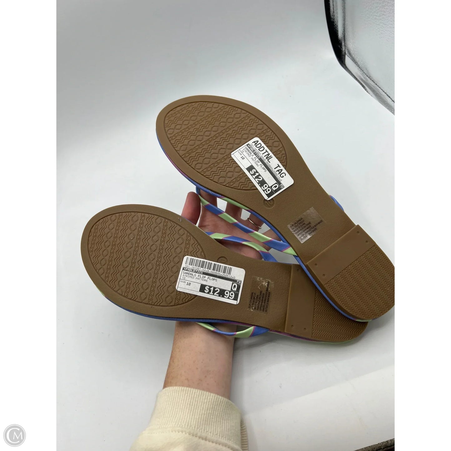 Sandals Flip Flops By Fabletics In Striped Pattern, Size: 10
