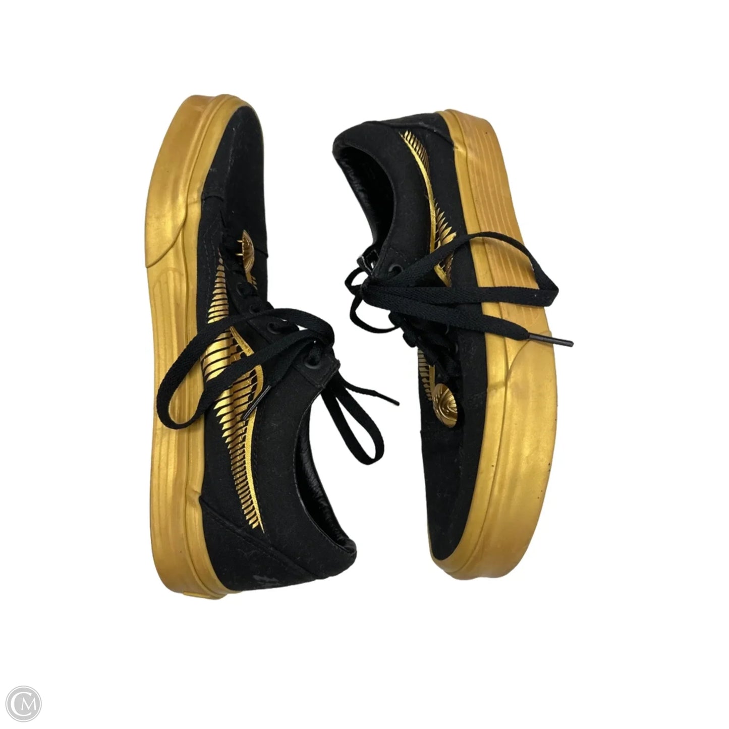 Shoes Sneakers By Vans In Black & Gold, Size: 9.5