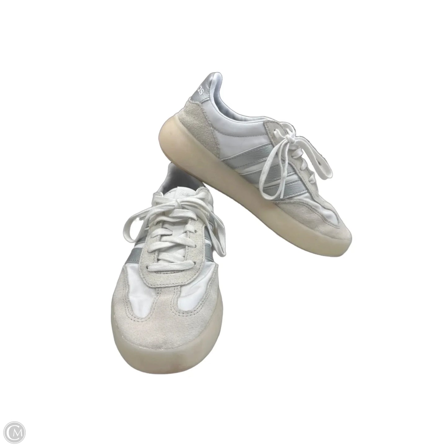 Shoes Sneakers By Adidas In Silver & White, Size: 6