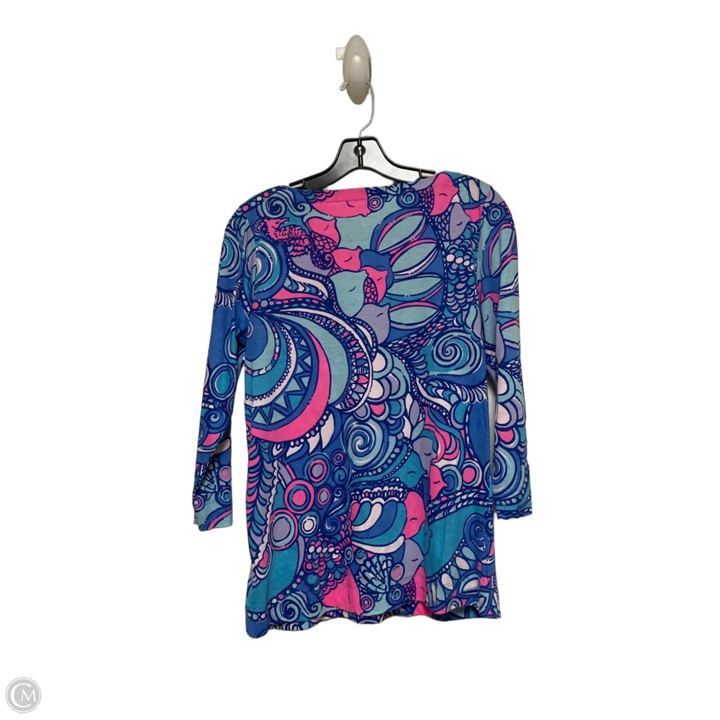Top Short Sleeve Designer By Lilly Pulitzer In Blue & Pink, Size: M
