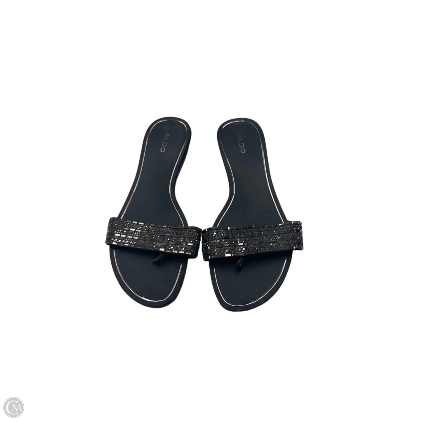 Sandals Flats By Aldo In Black & Silver, Size: 9
