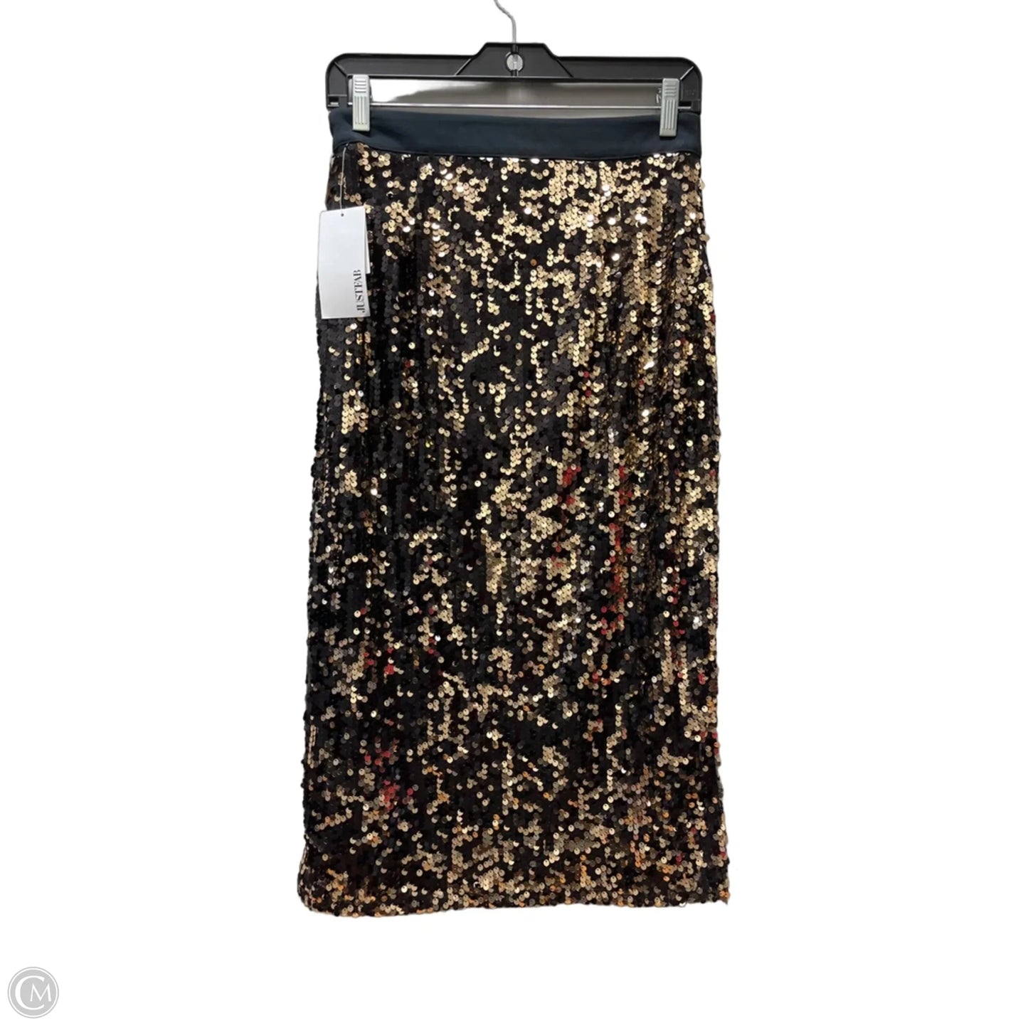 Skirt Midi By Just Fab In Black & Gold, Size: 4