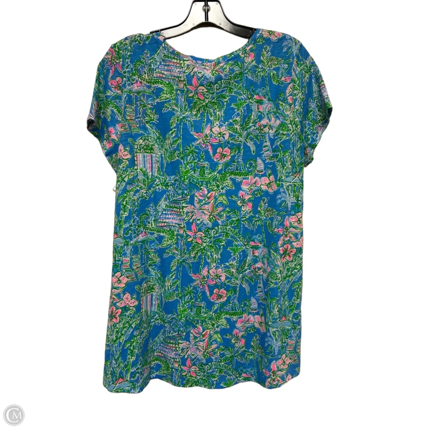 Top Short Sleeve Designer By Lilly Pulitzer In Blue & Green, Size: Xl