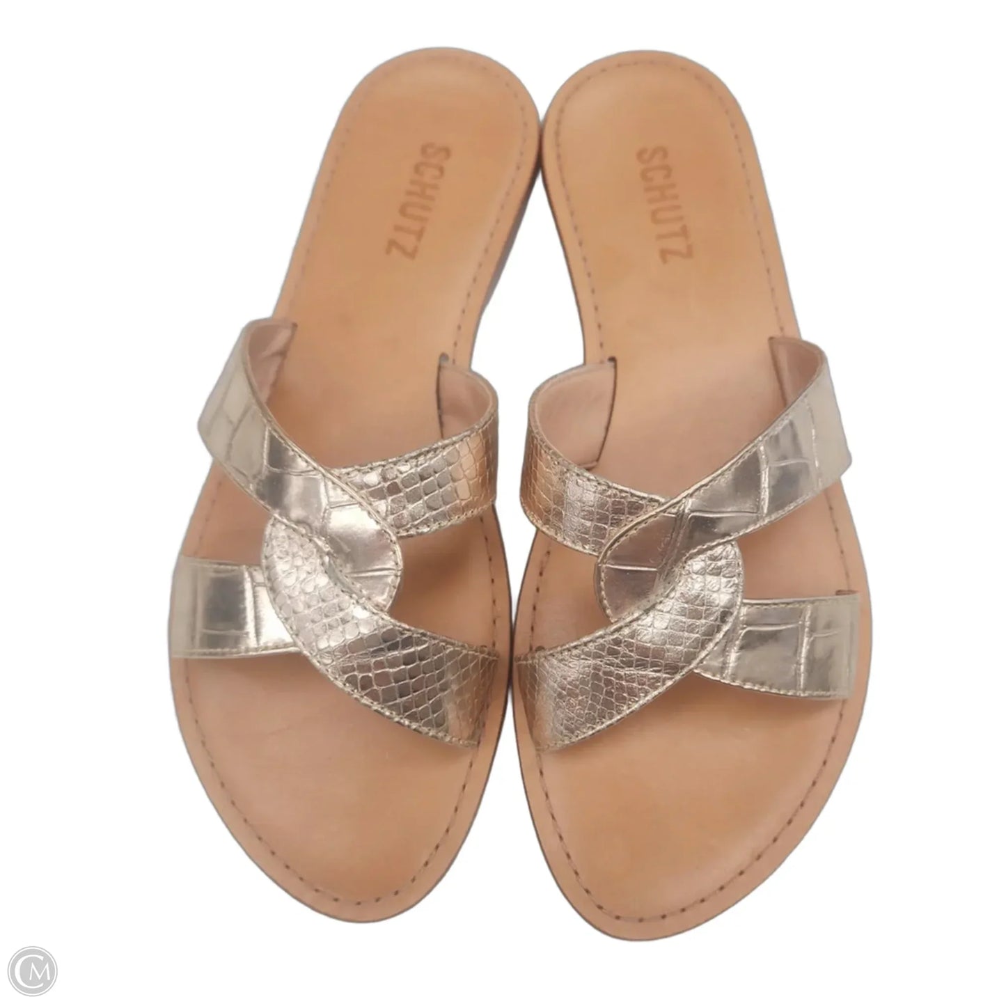 Sandals Flats By Schutz In Brown & Gold, Size: 8.5