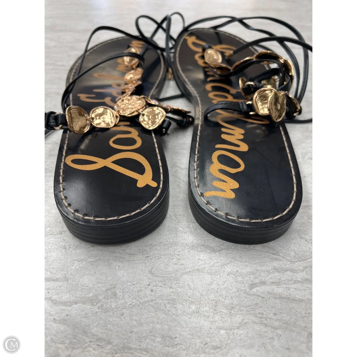 Sandals Flats By Sam Edelman In Black & Gold, Size: 10