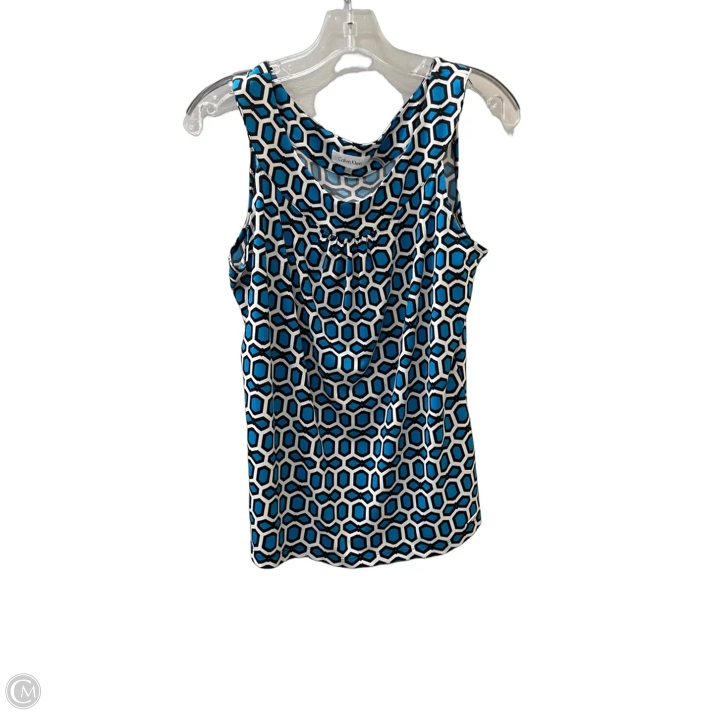 Top Sleeveless By Calvin Klein In Blue & White, Size: L