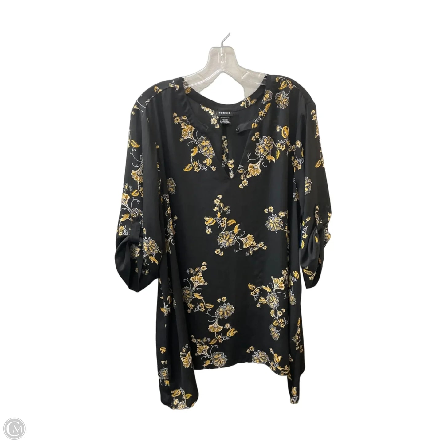 Blouse 3/4 Sleeve By Torrid In Black & Yellow, Size: 2x