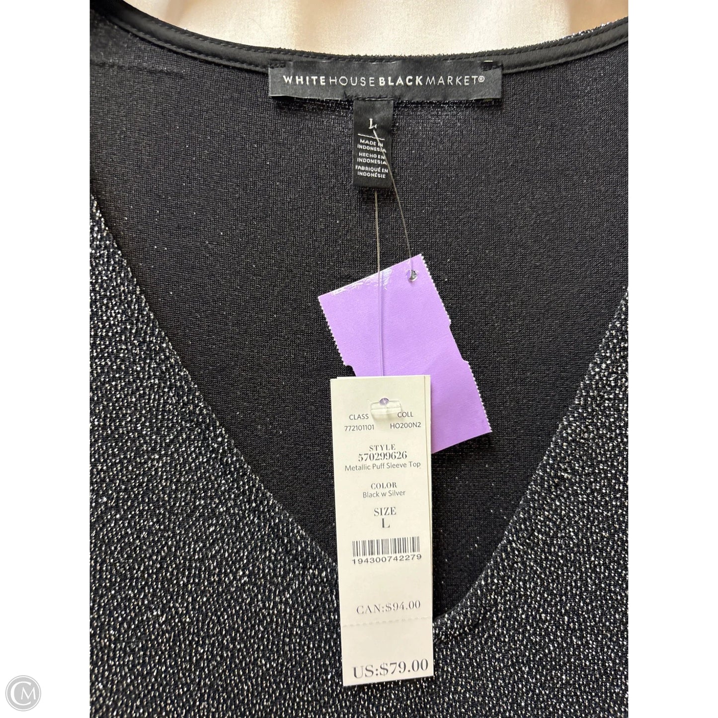 Top Long Sleeve By White House Black Market In Silver, Size: L