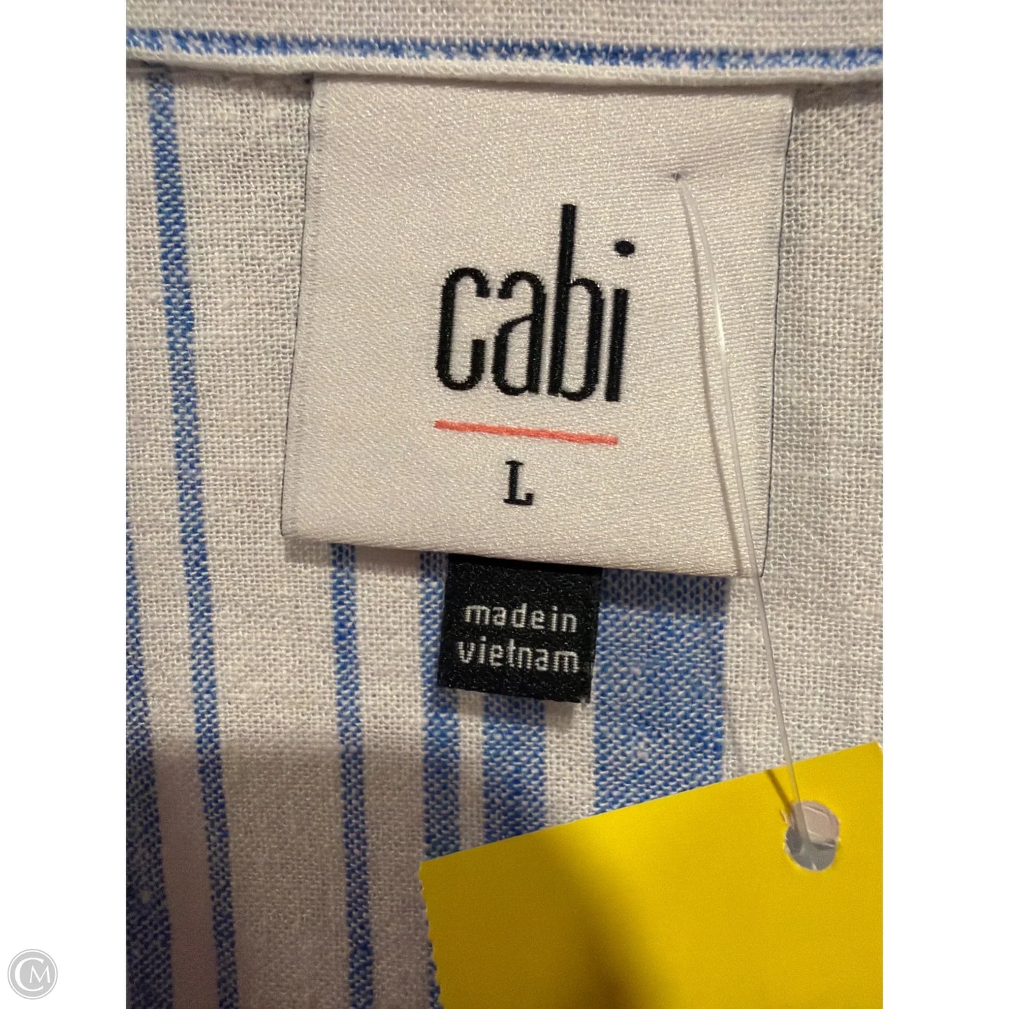 Top Long Sleeve By Cabi In Blue & White, Size: L