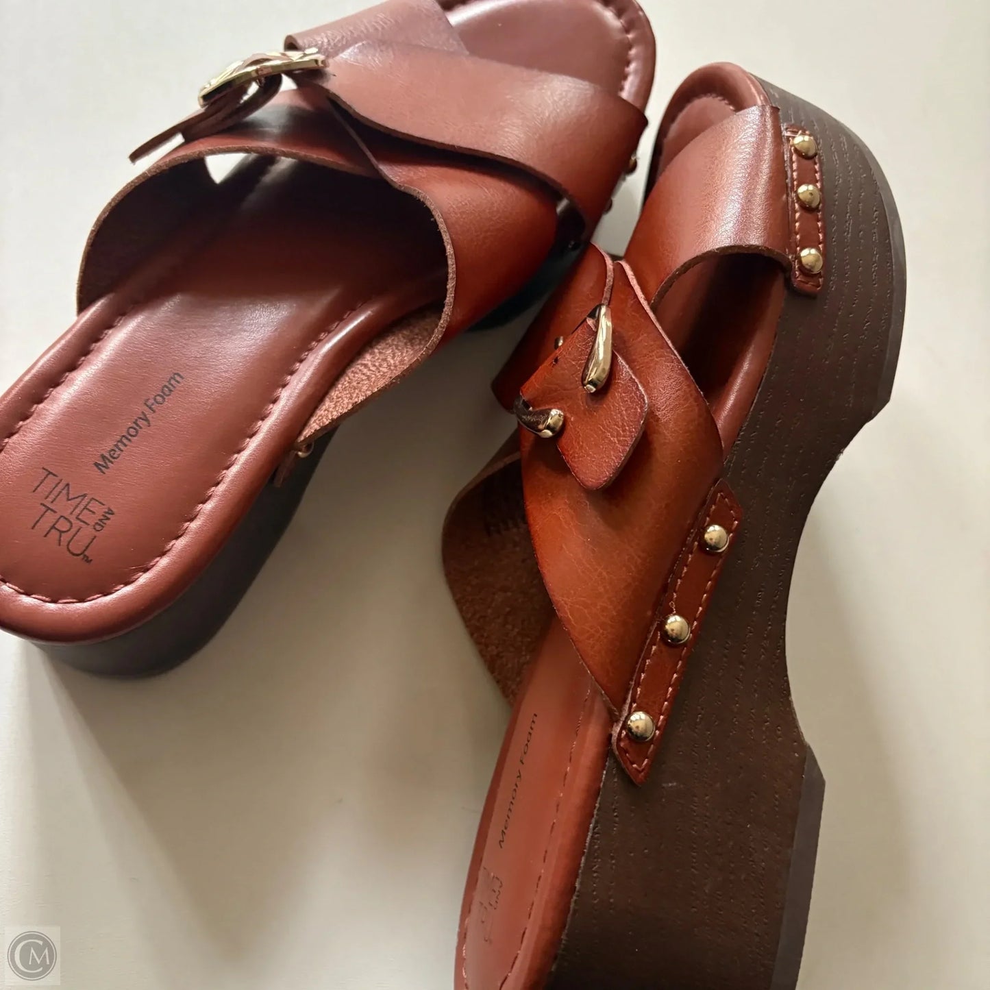 Sandals Heels Block By Time And Tru In Brown, Size: 10